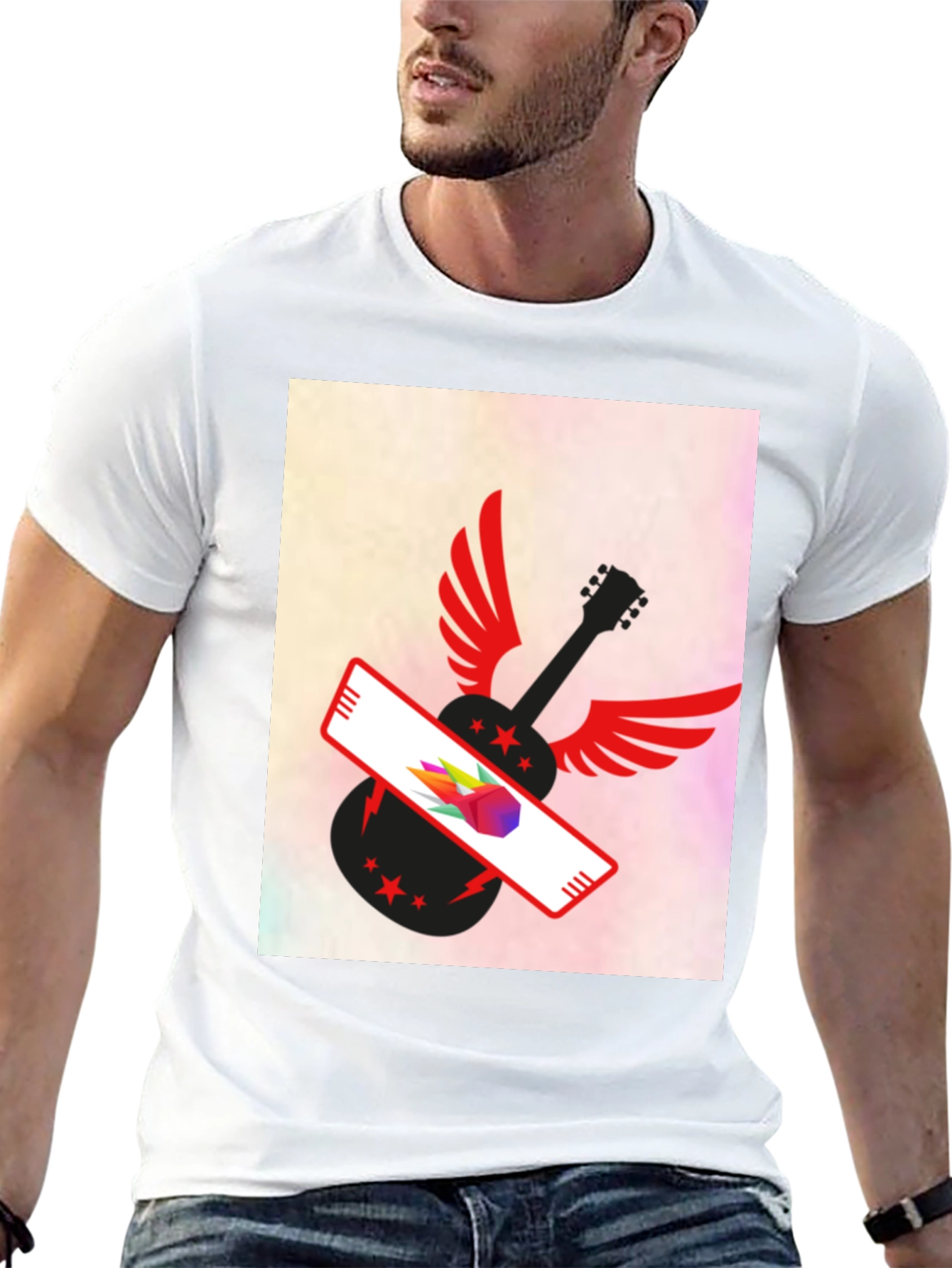 Winged Guitar Graphic Tee - Stylish Black T-Shirt