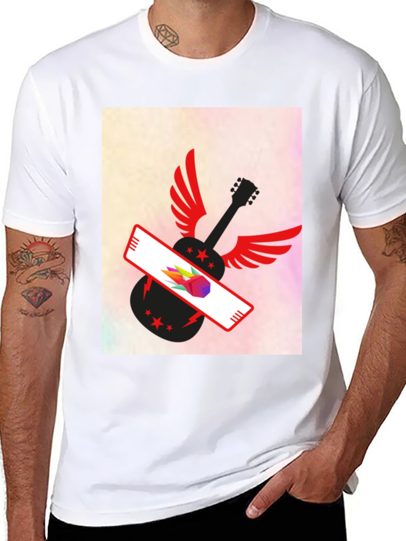 Winged Guitar Graphic Tee - Stylish Black T-Shirt