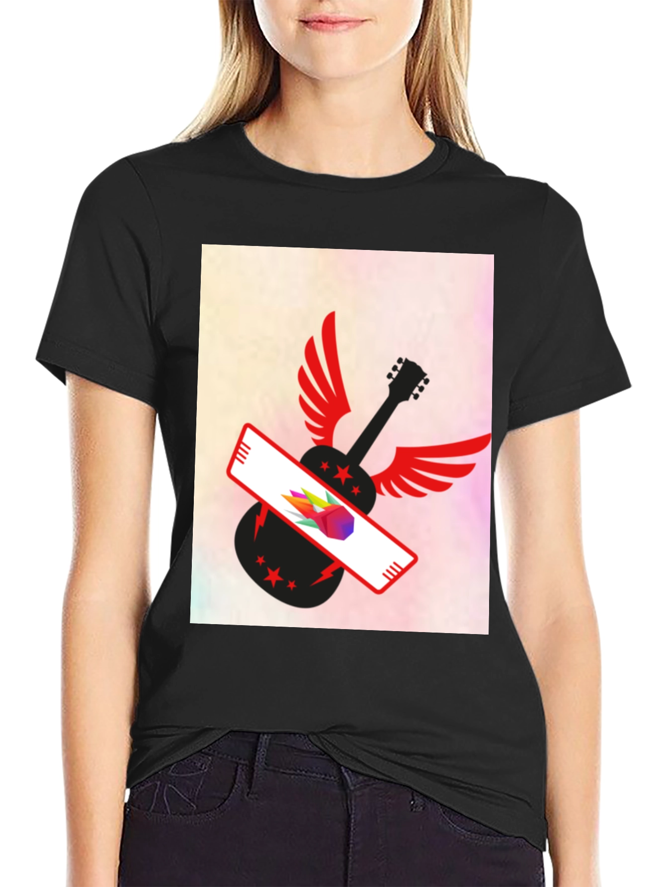 Winged Guitar Graphic Tee - Stylish Black T-Shirt