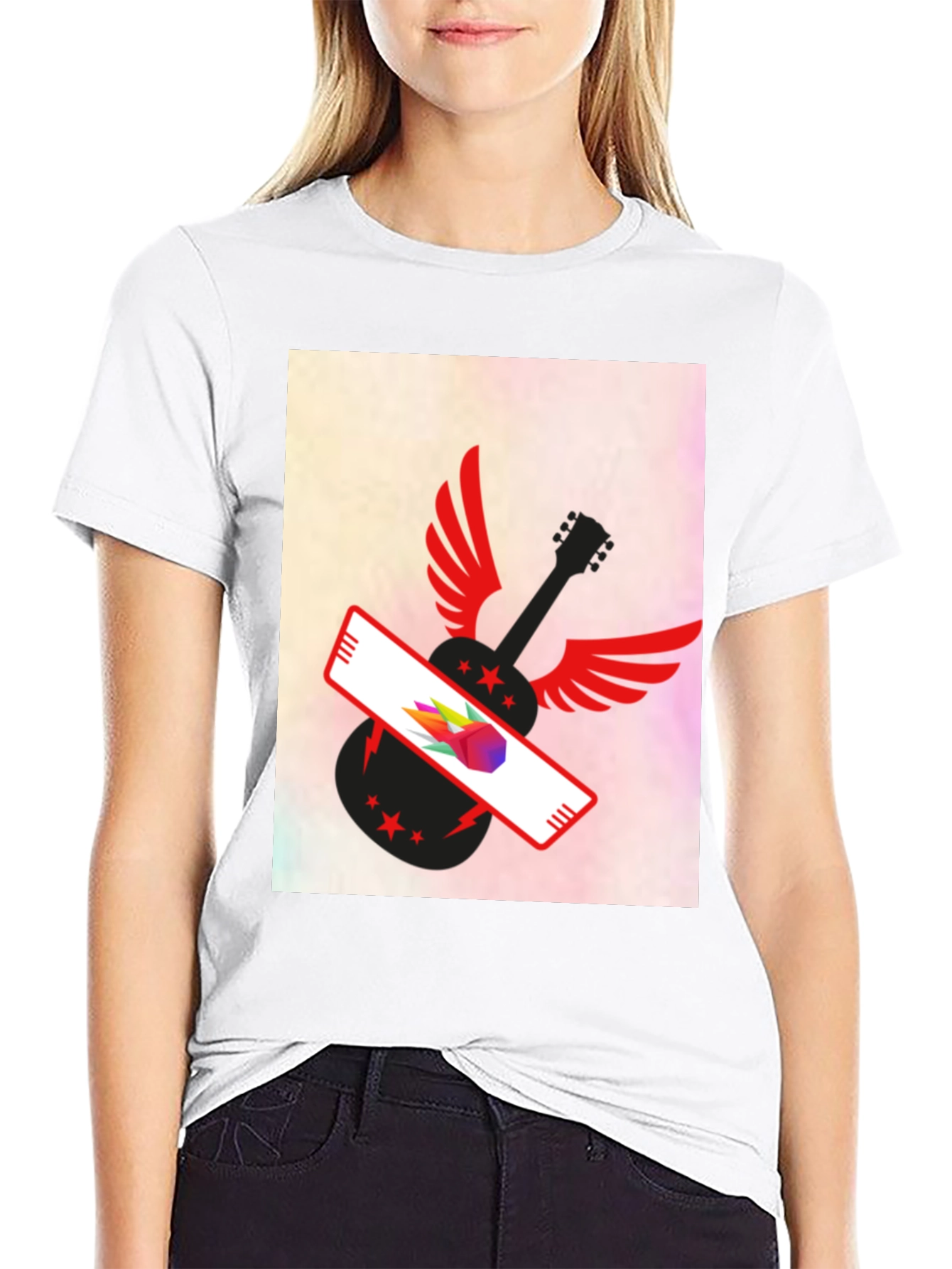 Winged Guitar Graphic Tee - Stylish Black T-Shirt