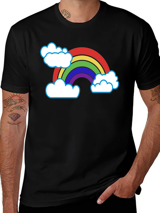 Rainbow & Clouds Graphic T-Shirt - Black Cotton Blend