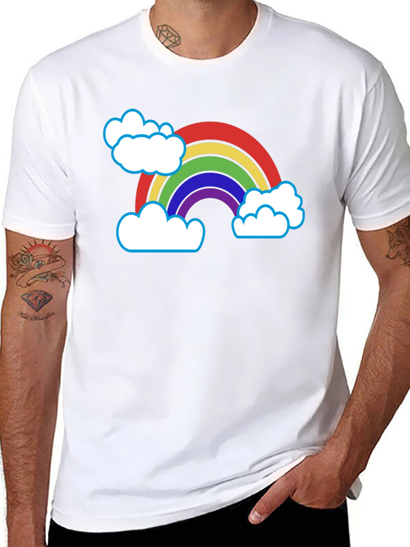 Rainbow & Clouds Graphic T-Shirt - Black Cotton Blend