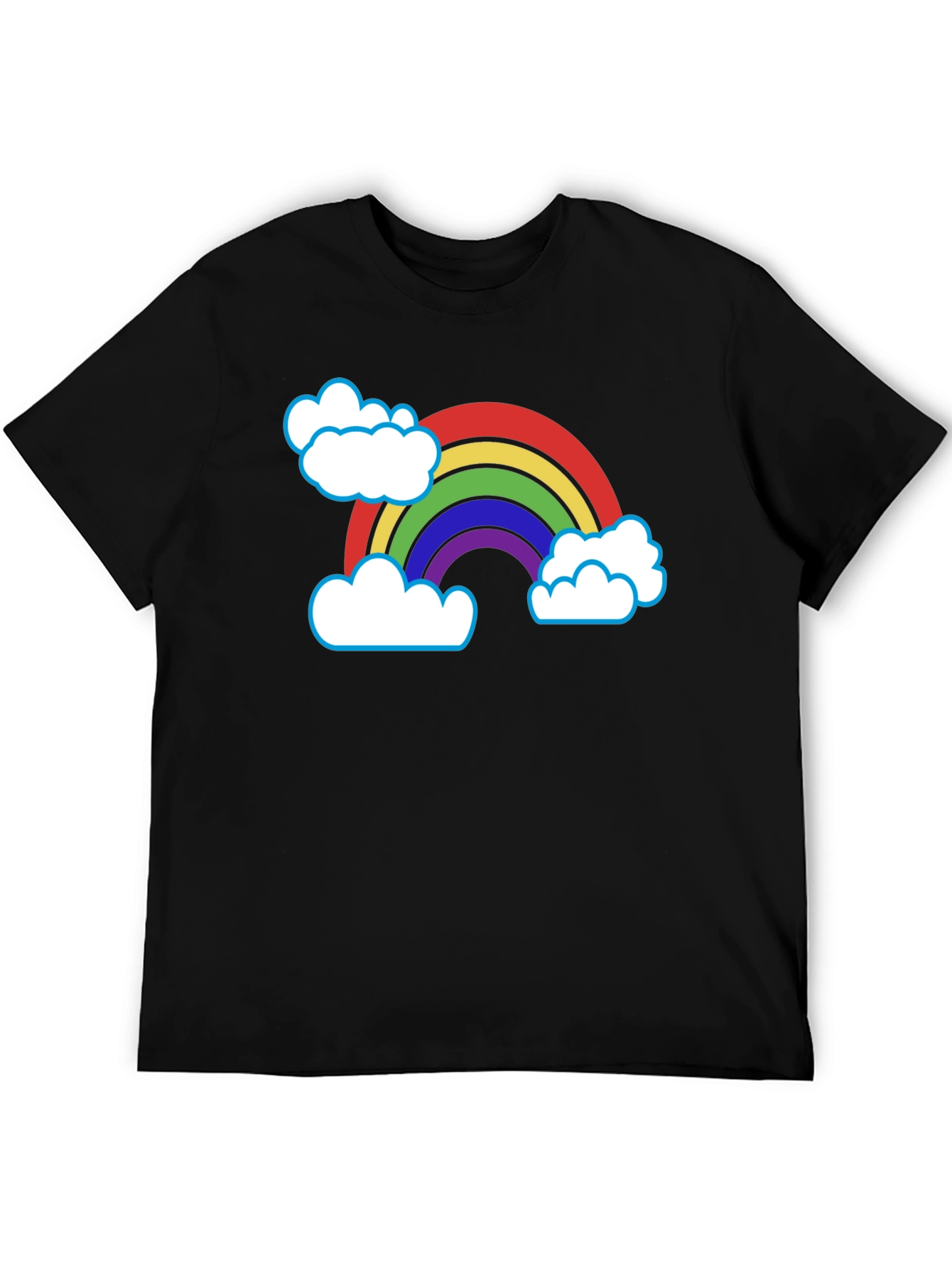 Rainbow & Clouds Graphic T-Shirt - Black Cotton Blend