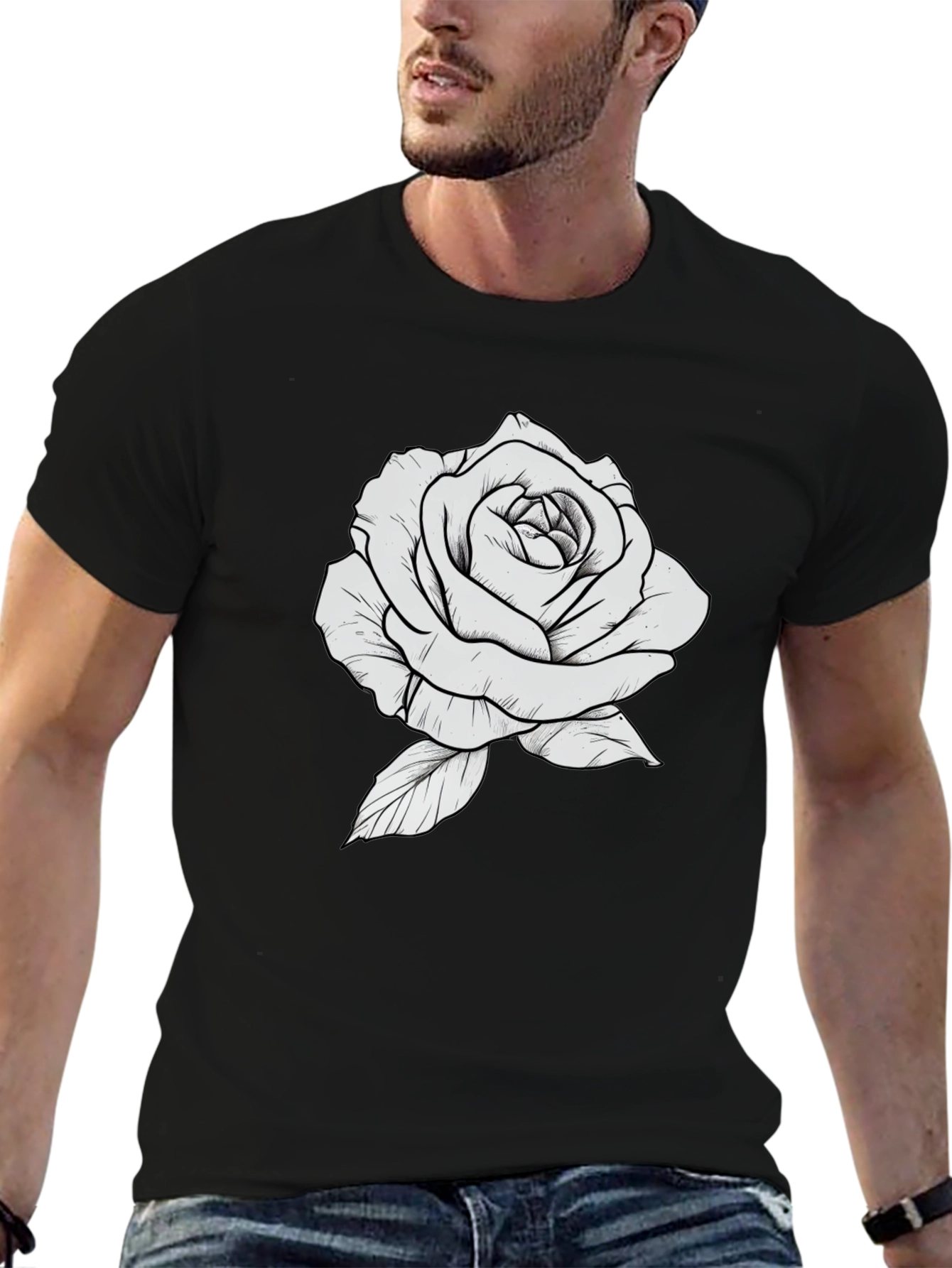 Rose Graphic Black T-Shirt - Stylish Floral Design