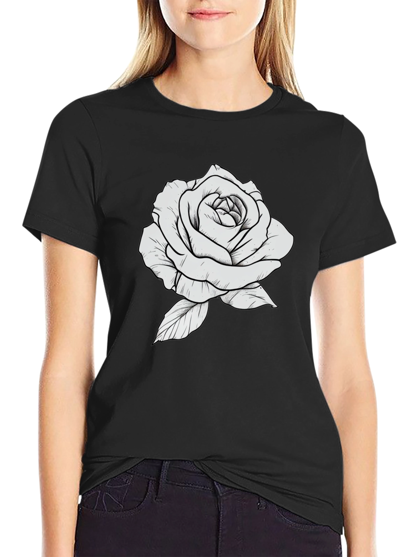Rose Graphic Black T-Shirt - Stylish Floral Design