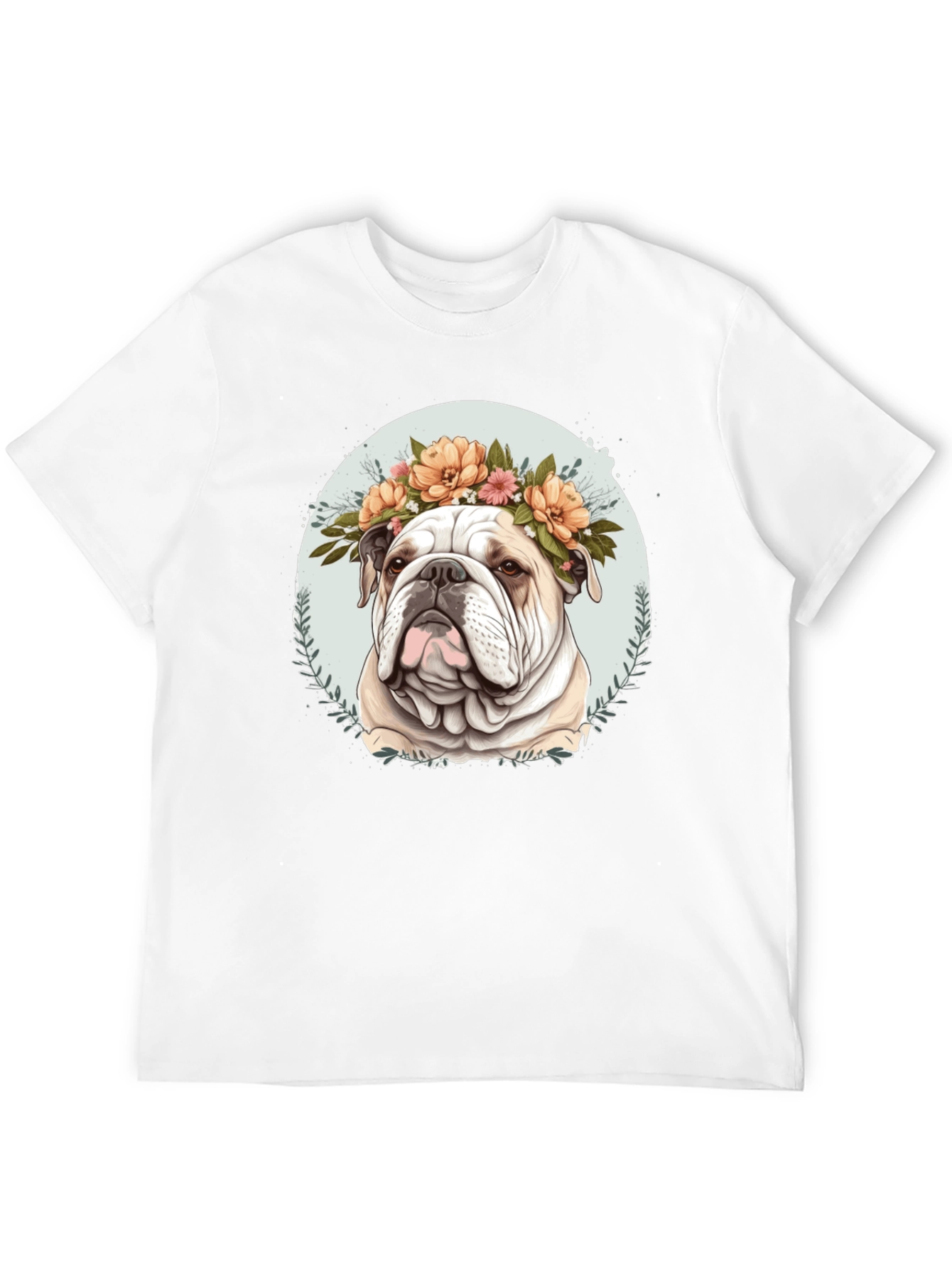 Bulldog Floral Crown Black T-Shirt