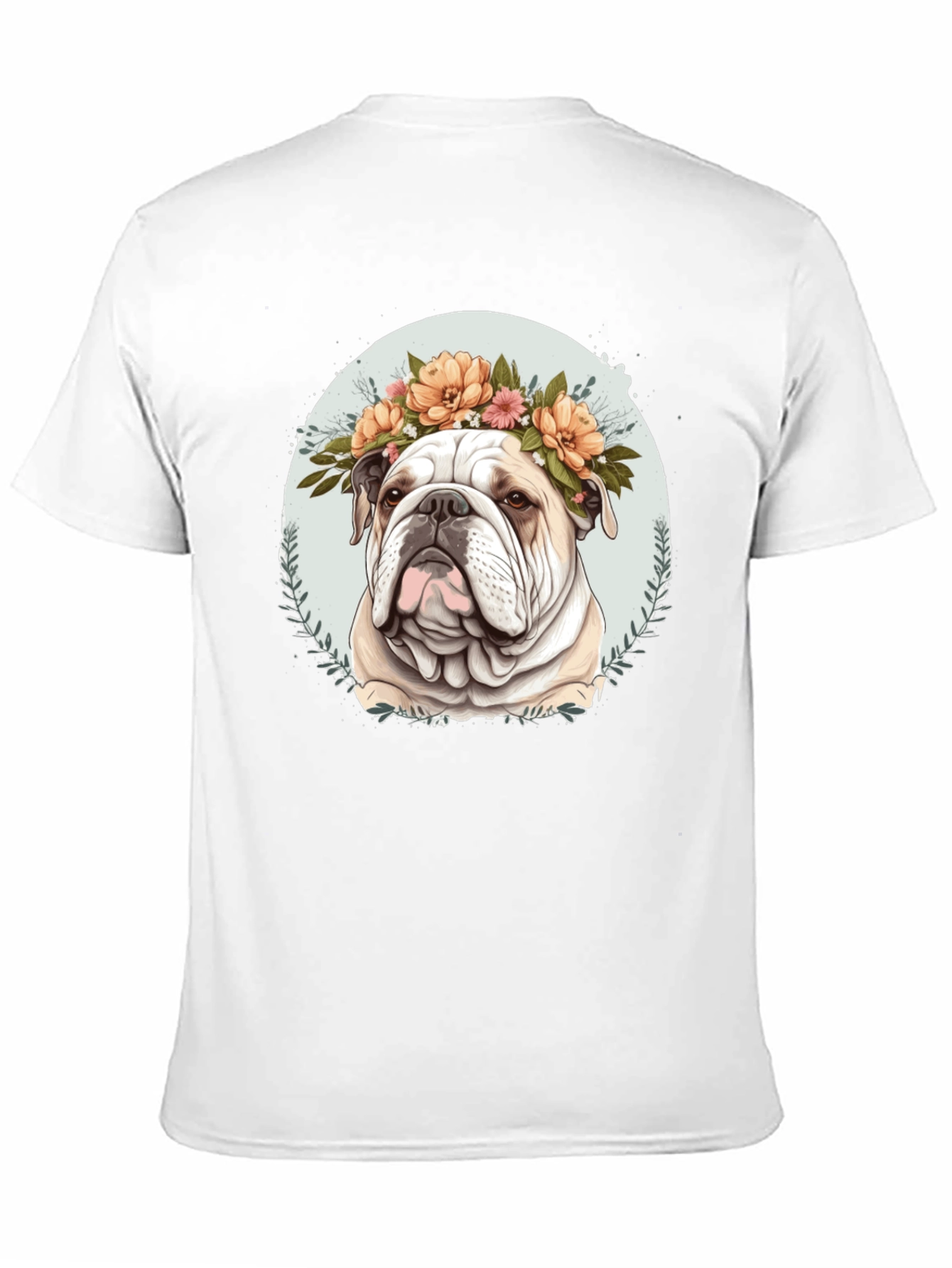 Bulldog Floral Crown Black T-Shirt