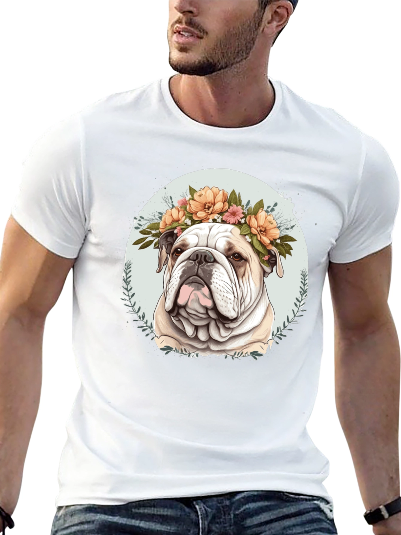 Bulldog Floral Crown Black T-Shirt