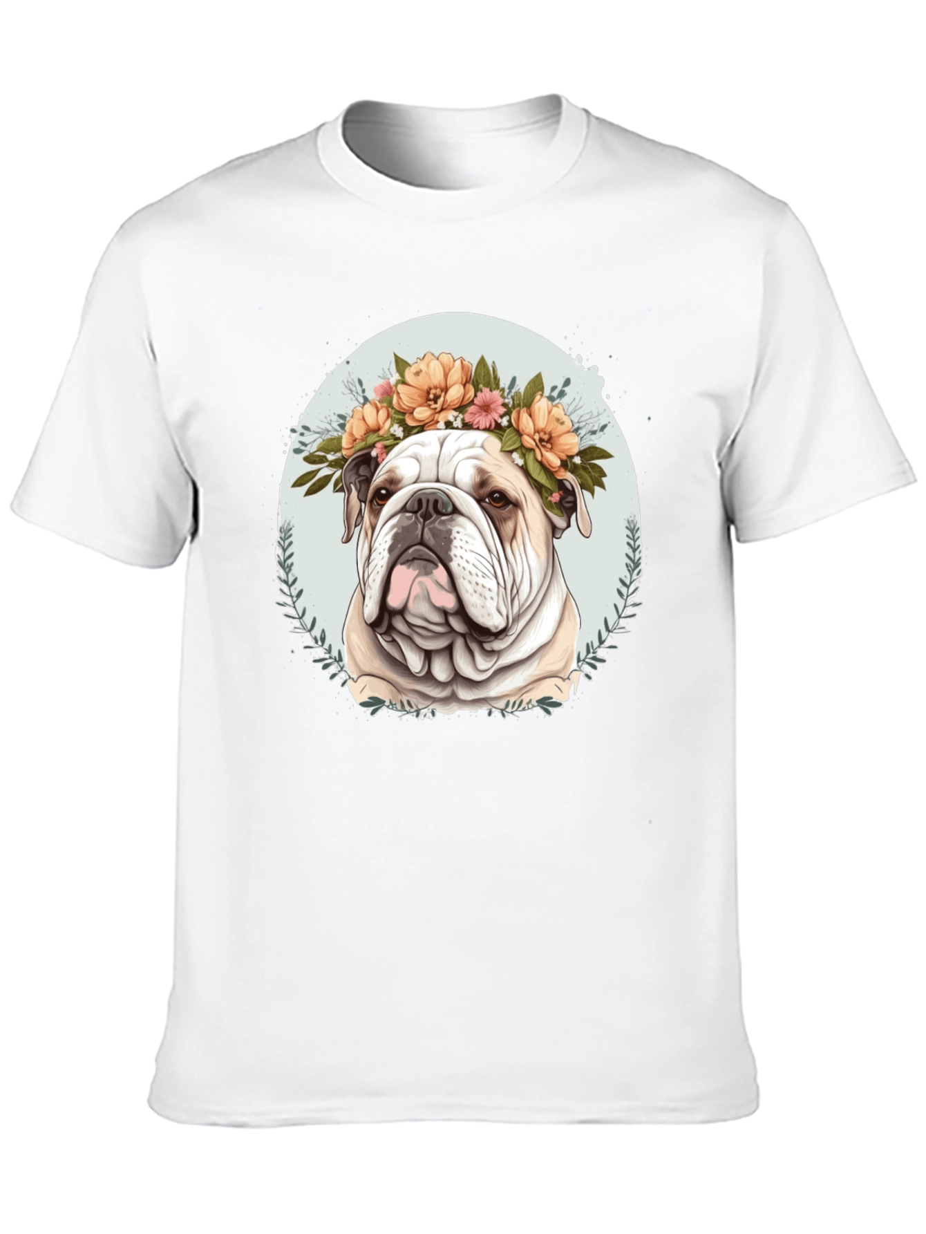 Bulldog Floral Crown Black T-Shirt