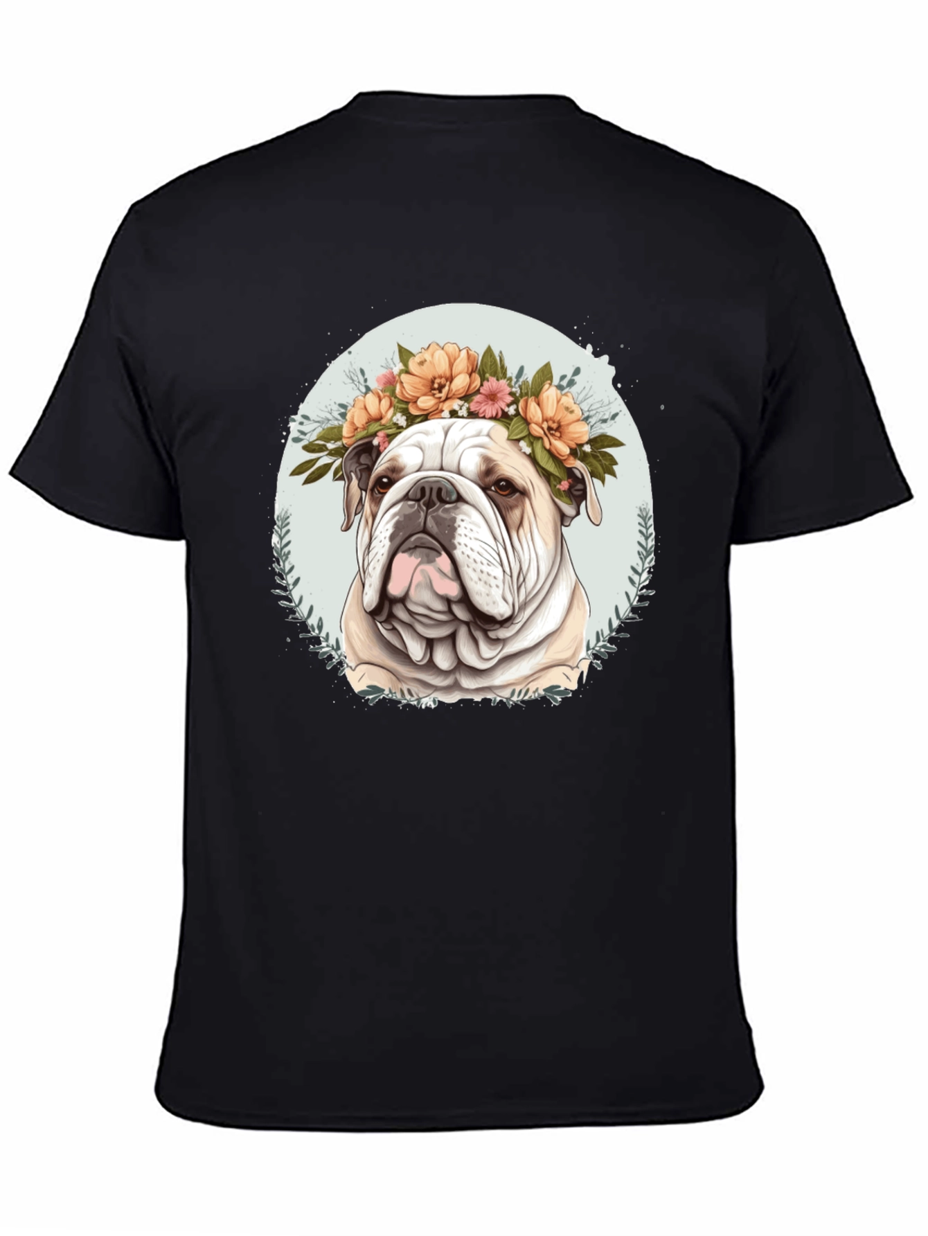 Bulldog Floral Crown Black T-Shirt