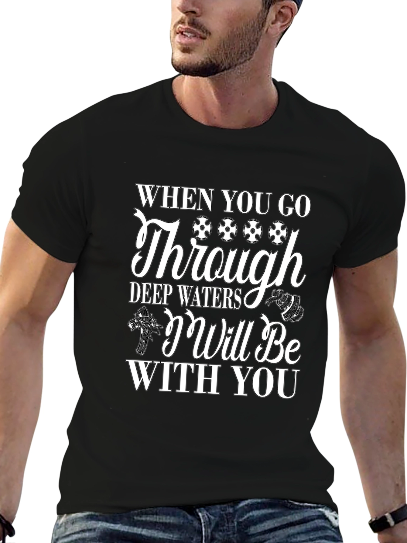 Faith-Based Black Graphic Tee: Deep Waters