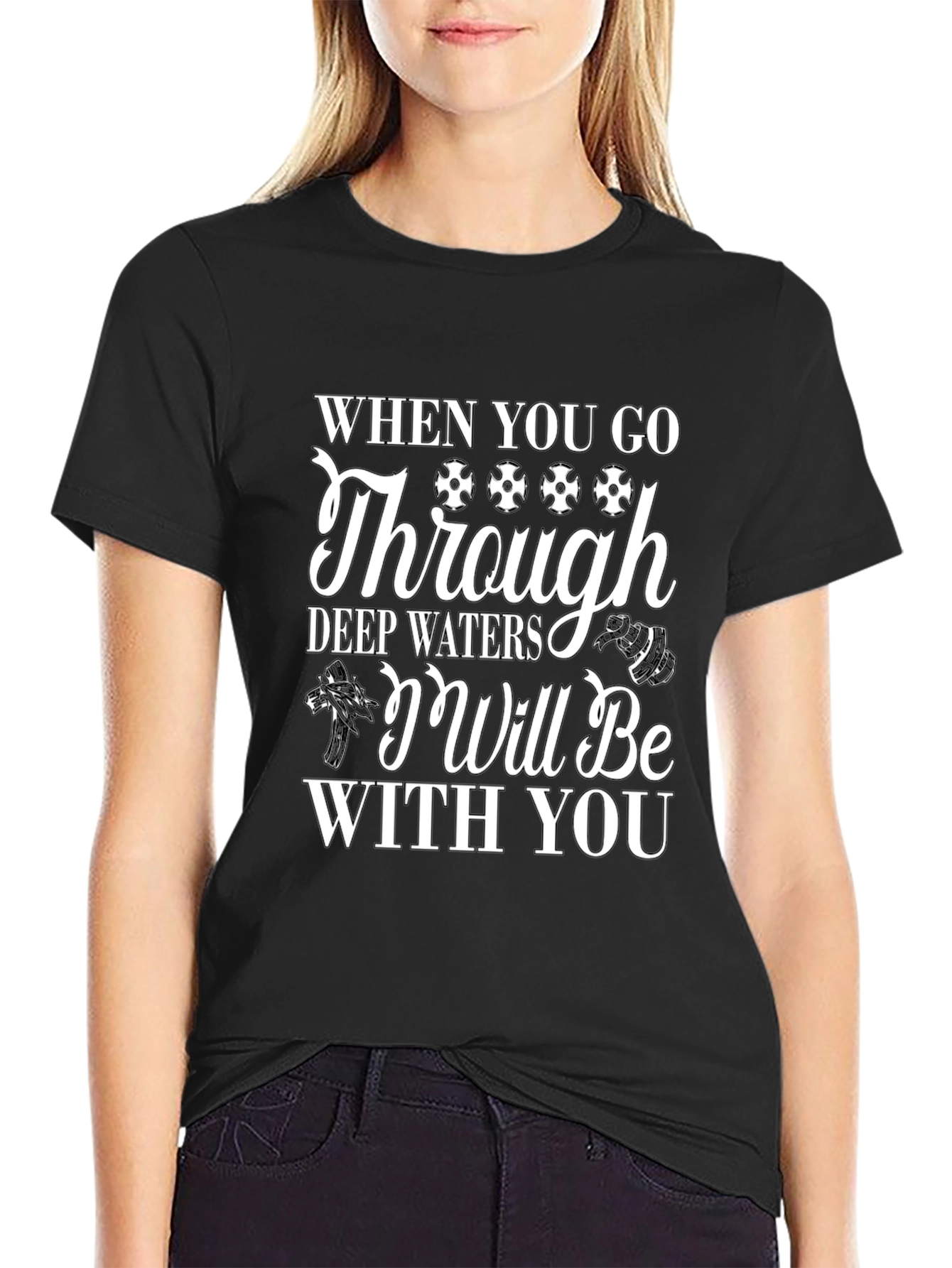 Faith-Based Black Graphic Tee: Deep Waters