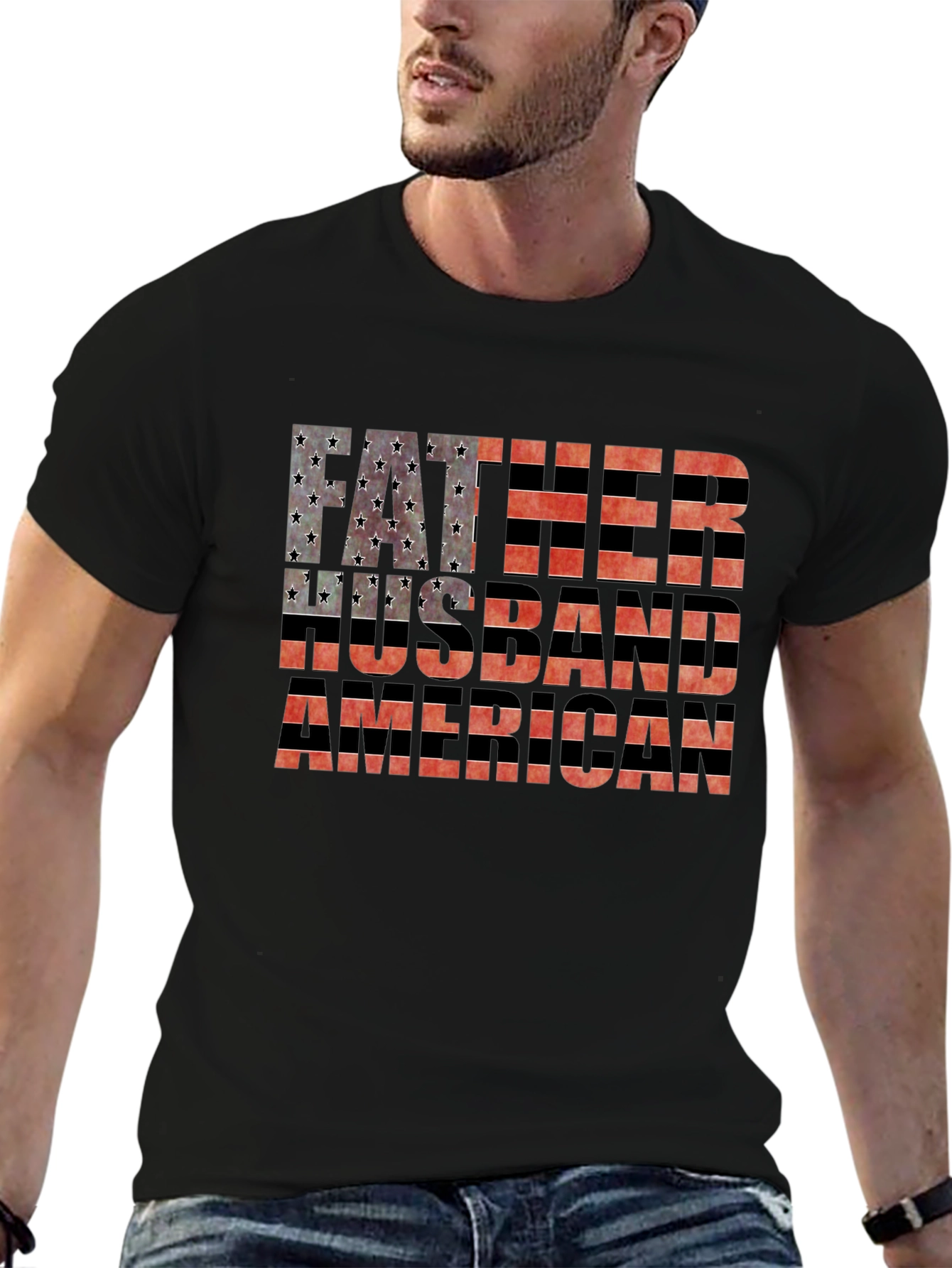 Father Husband American Flag Graphic Tee
