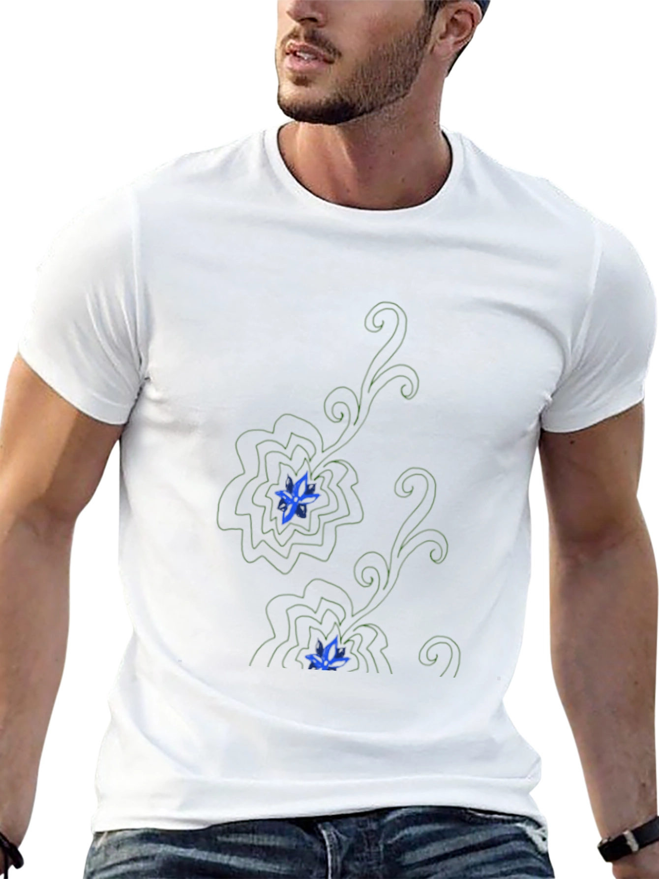 Elegant Black T-Shirt with Floral Design