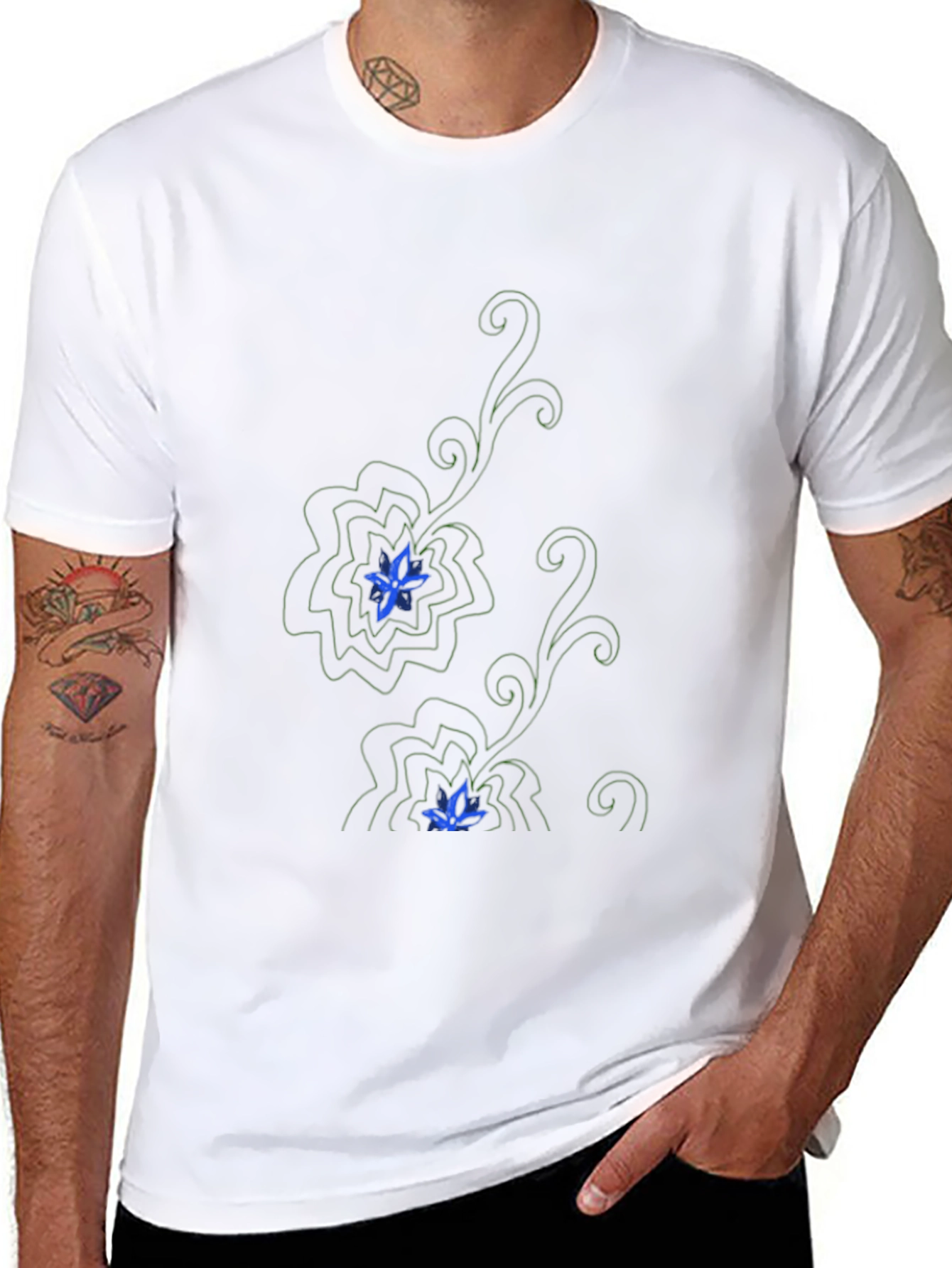 Elegant Black T-Shirt with Floral Design