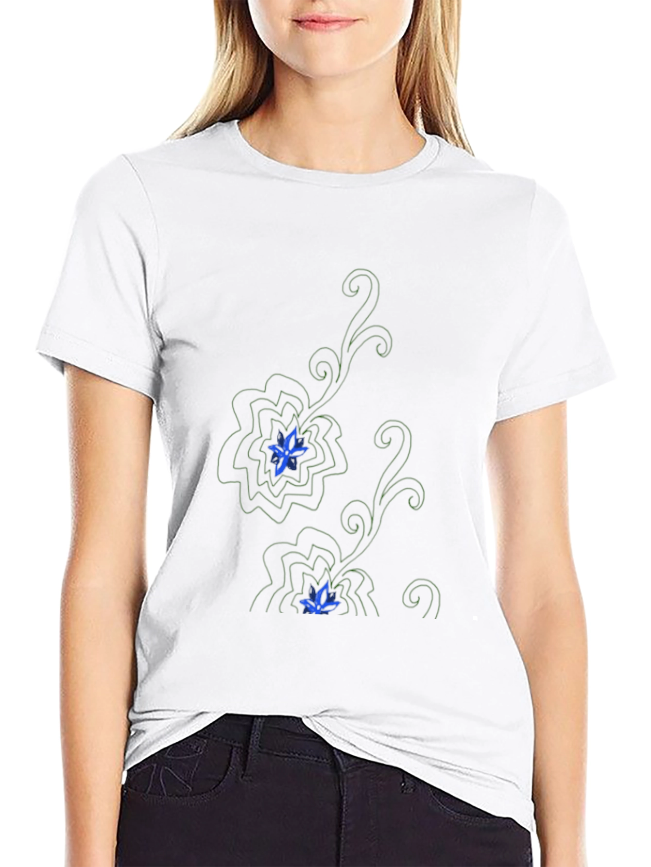 Elegant Black T-Shirt with Floral Design