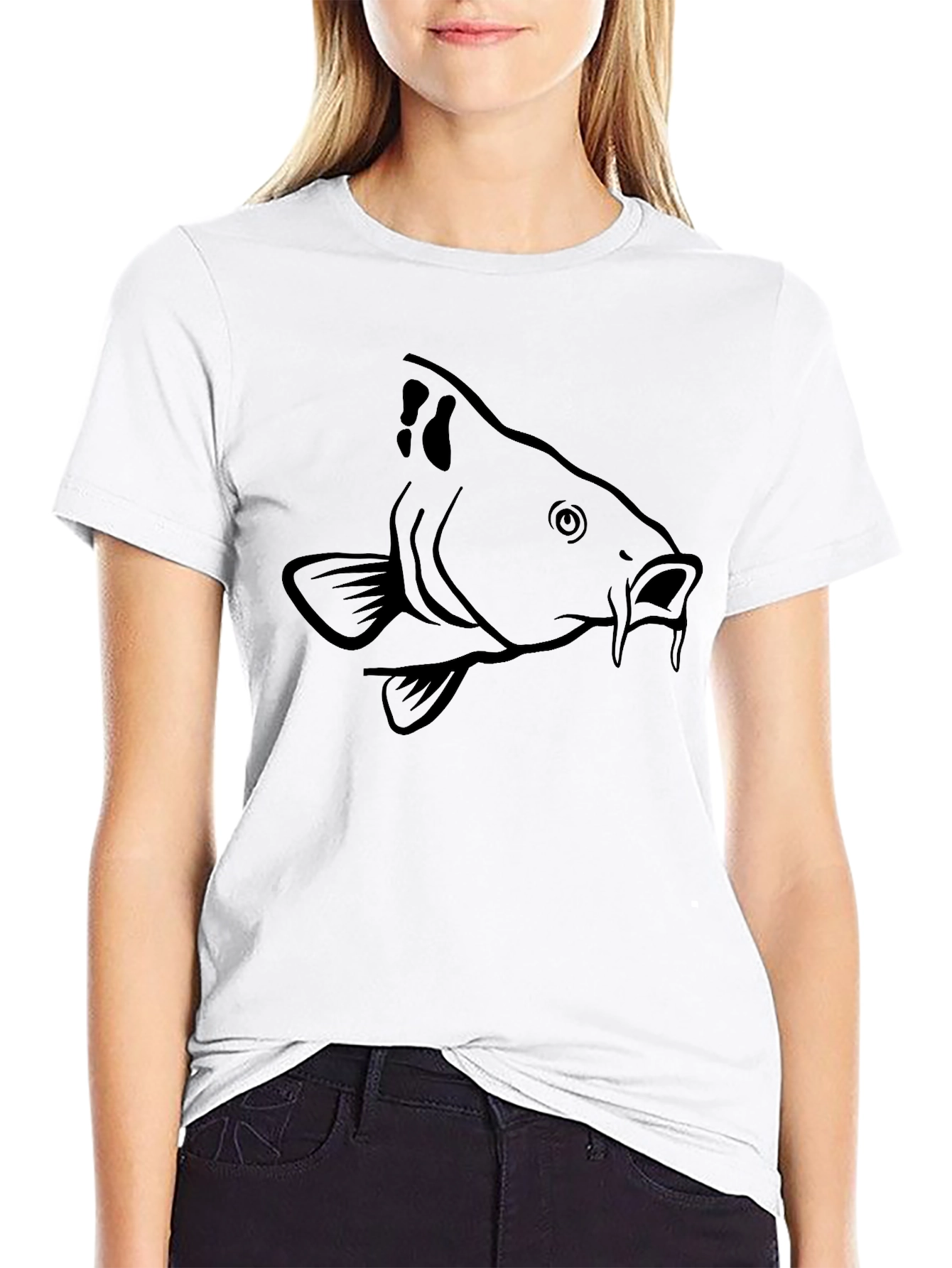 Mens Black Carp Fish Graphic T-Shirt