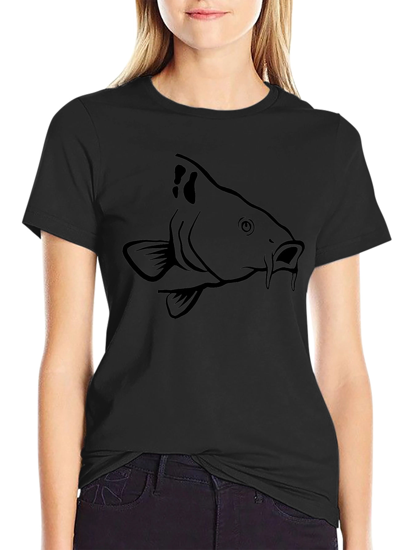 Mens Black Carp Fish Graphic T-Shirt