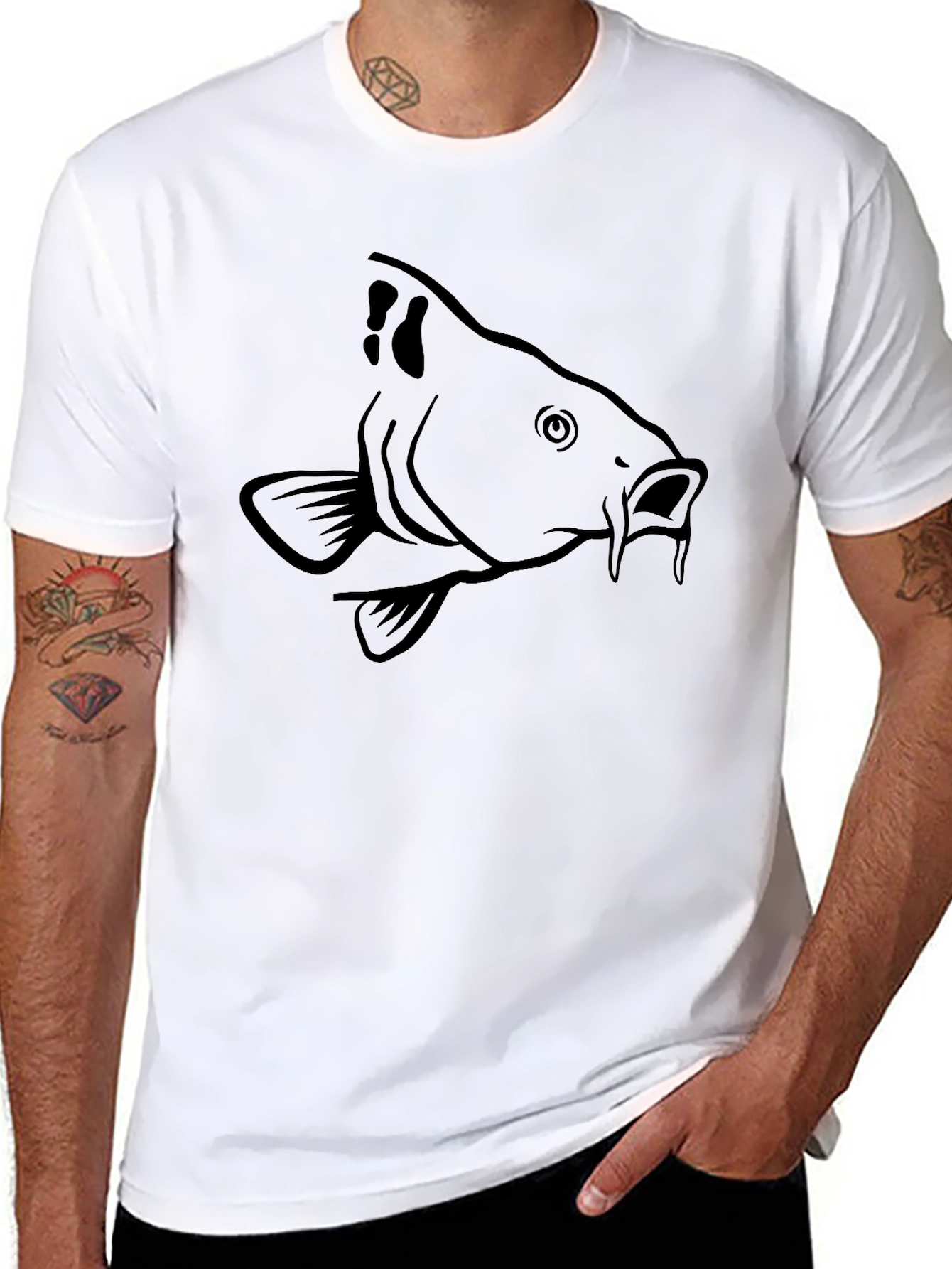 Mens Black Carp Fish Graphic T-Shirt