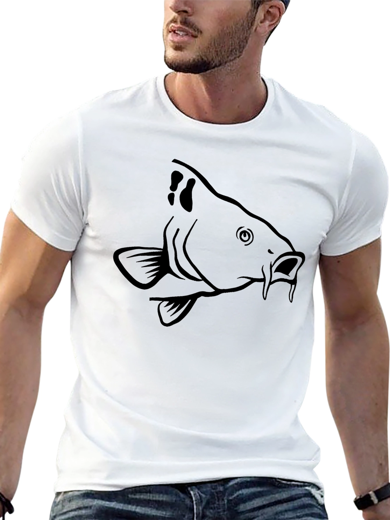 Mens Black Carp Fish Graphic T-Shirt