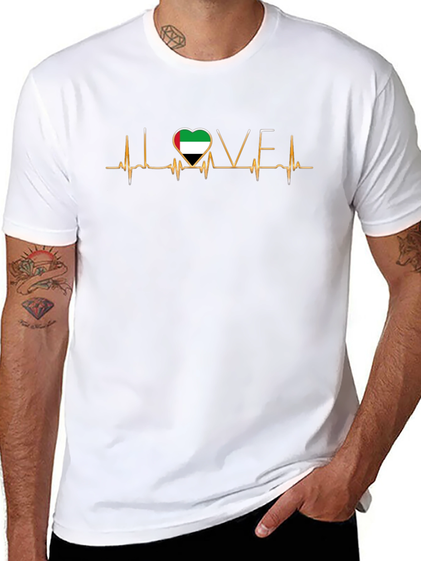 Love UAE Heartbeat T-Shirt - Patriotic Design
