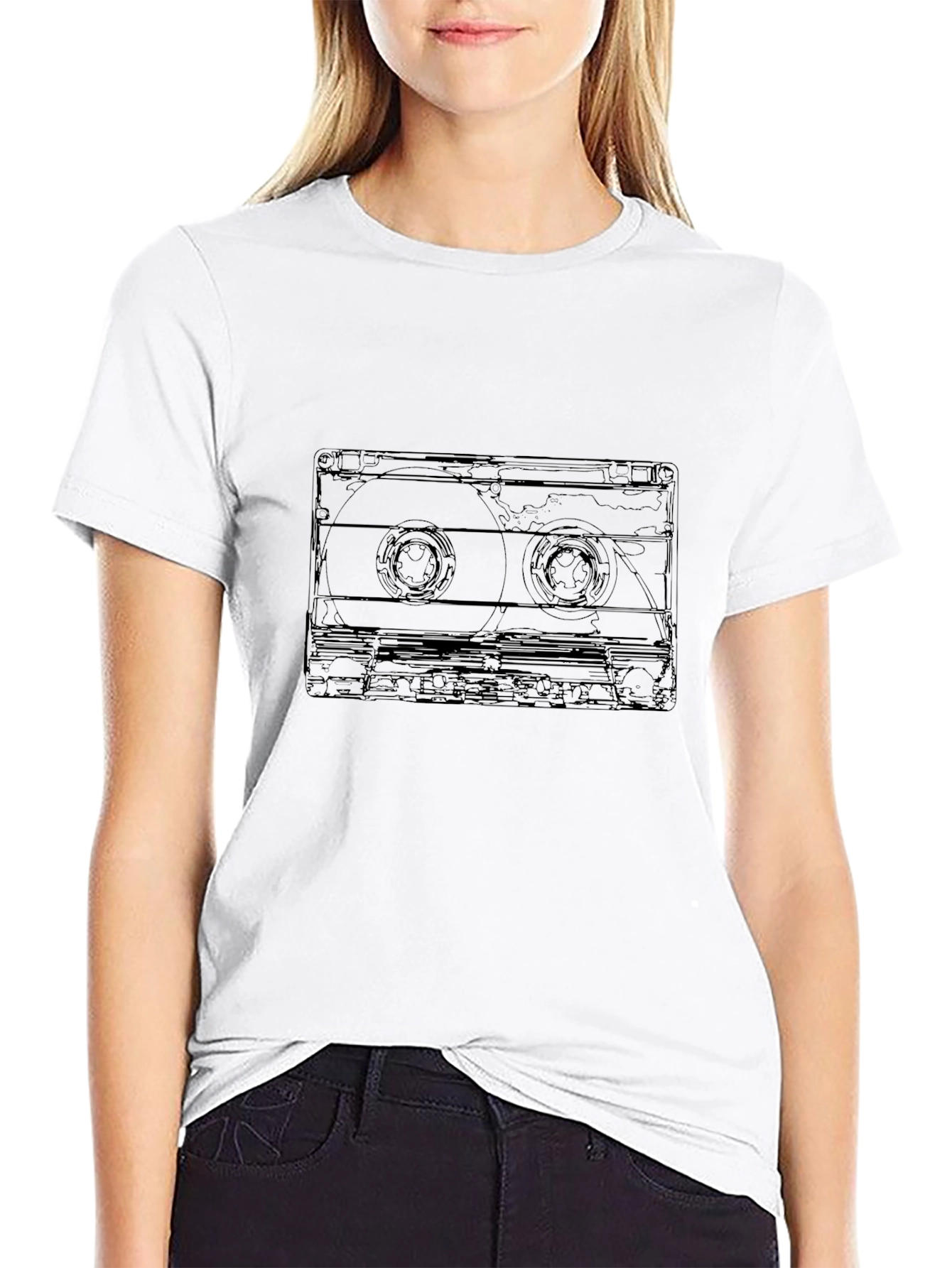 Retro Cassette Tape Graphic T-Shirt - Black