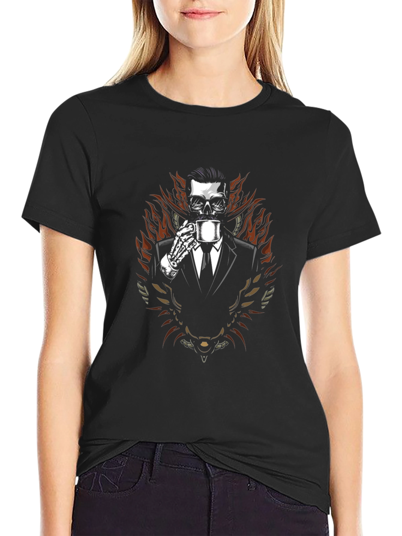 Skull in Suit Graphic Tee - Coffee Time!