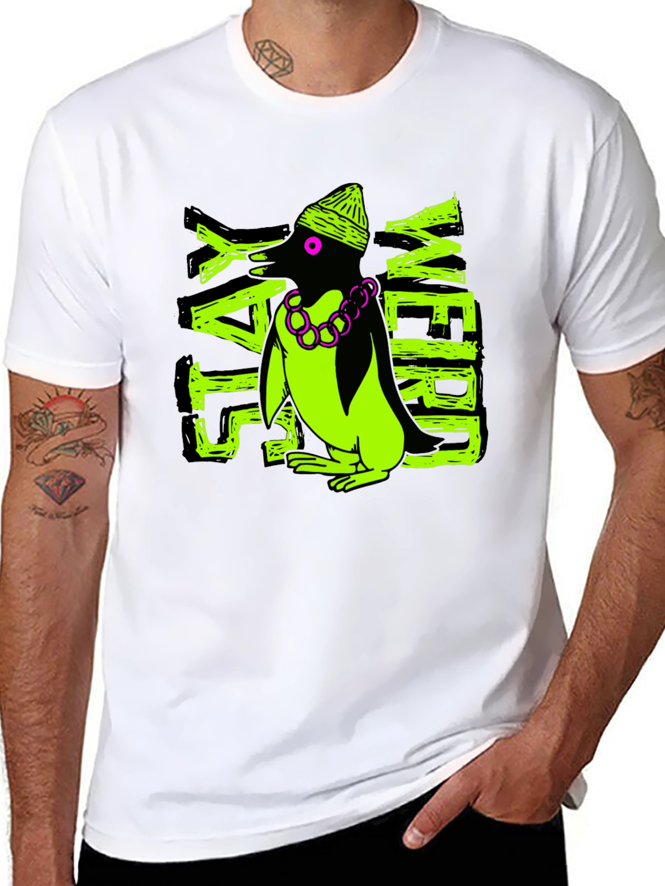 Stay Weird Penguin Graphic Tee - Black