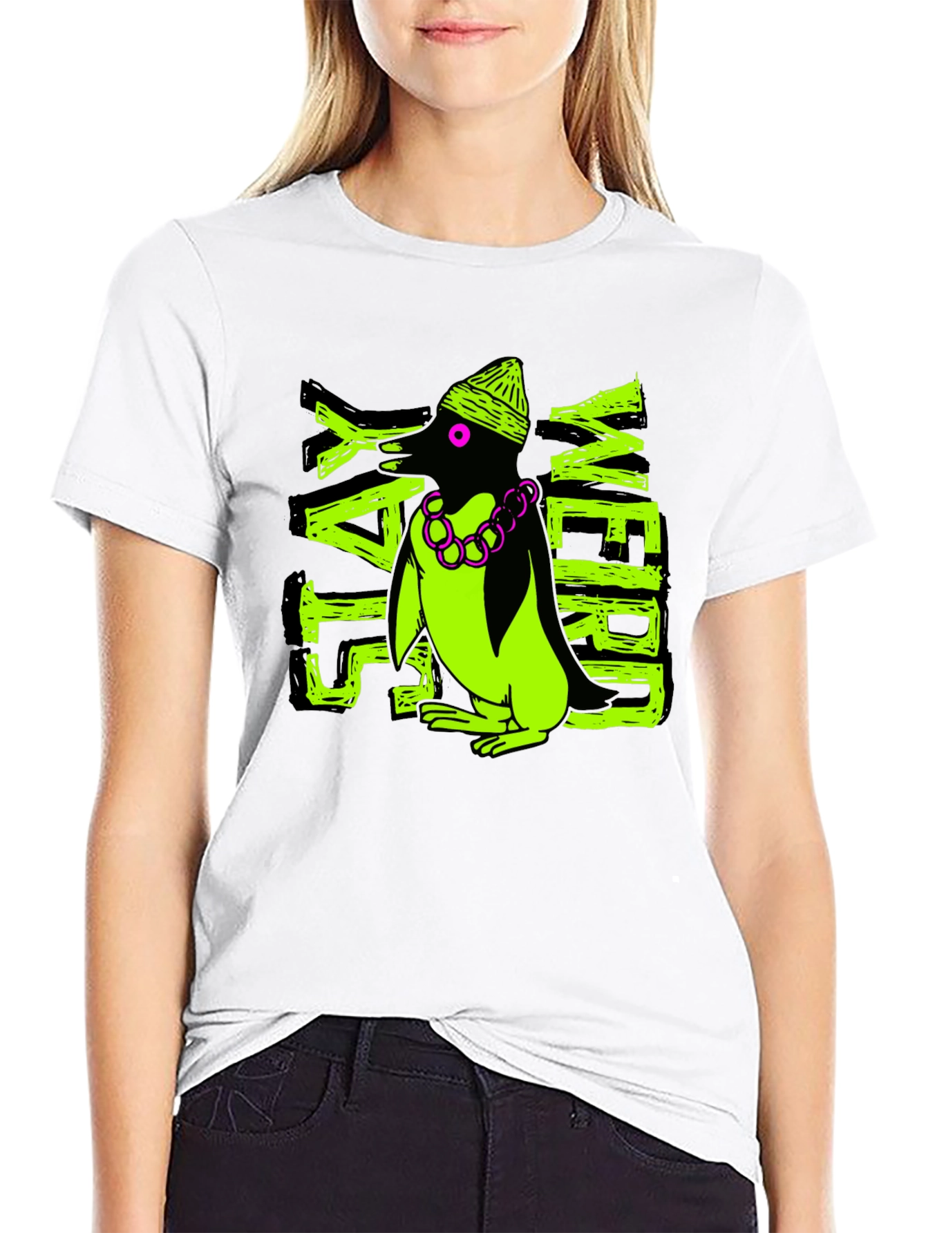 Stay Weird Penguin Graphic Tee - Black