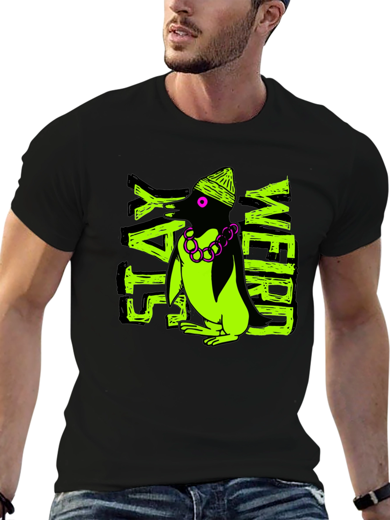 Stay Weird Penguin Graphic Tee - Black