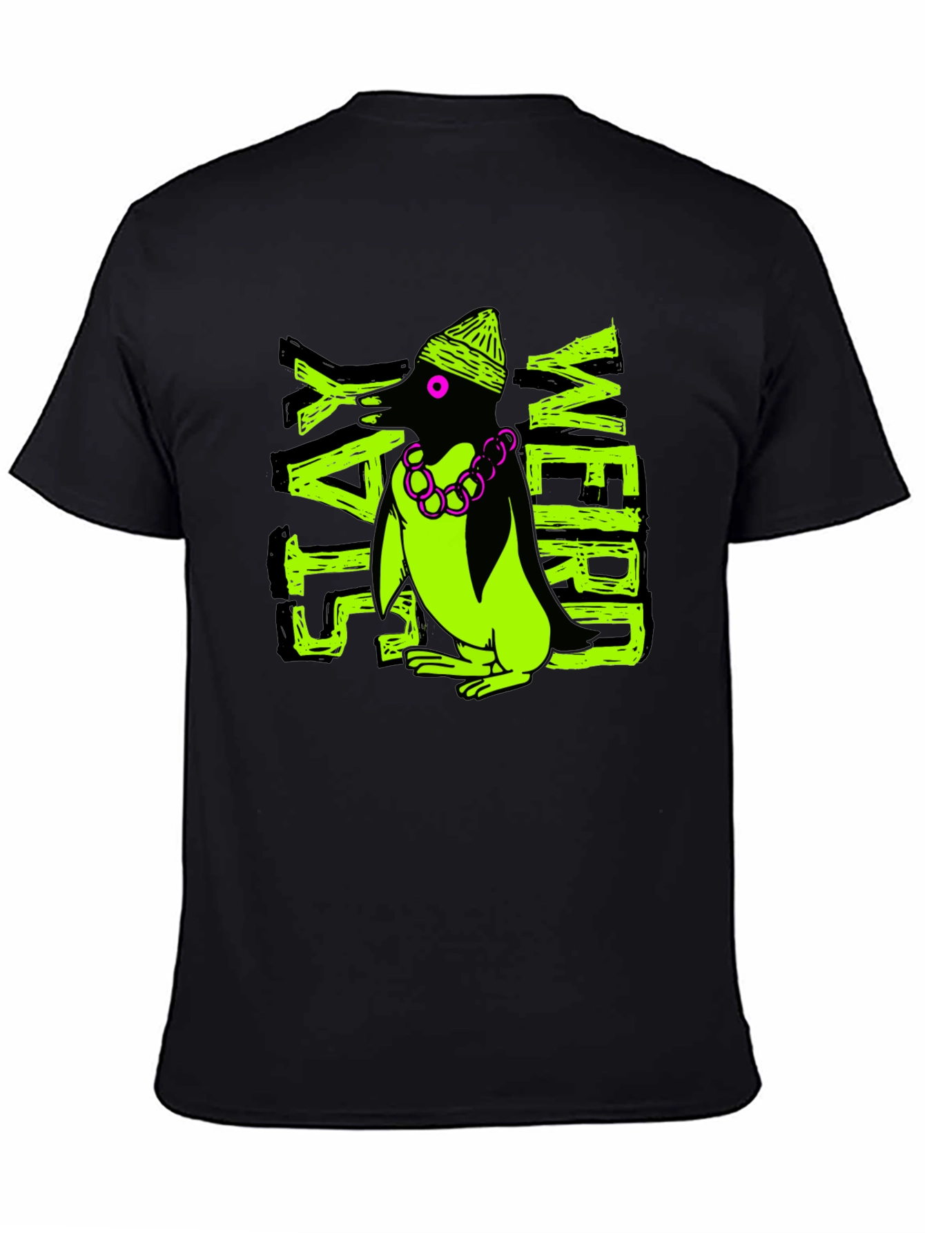 Stay Weird Penguin Graphic Tee - Black