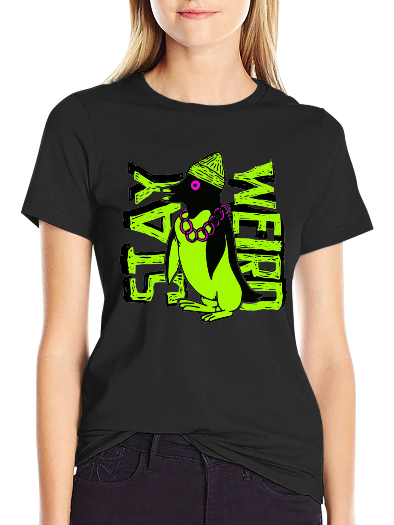 Stay Weird Penguin Graphic Tee - Black