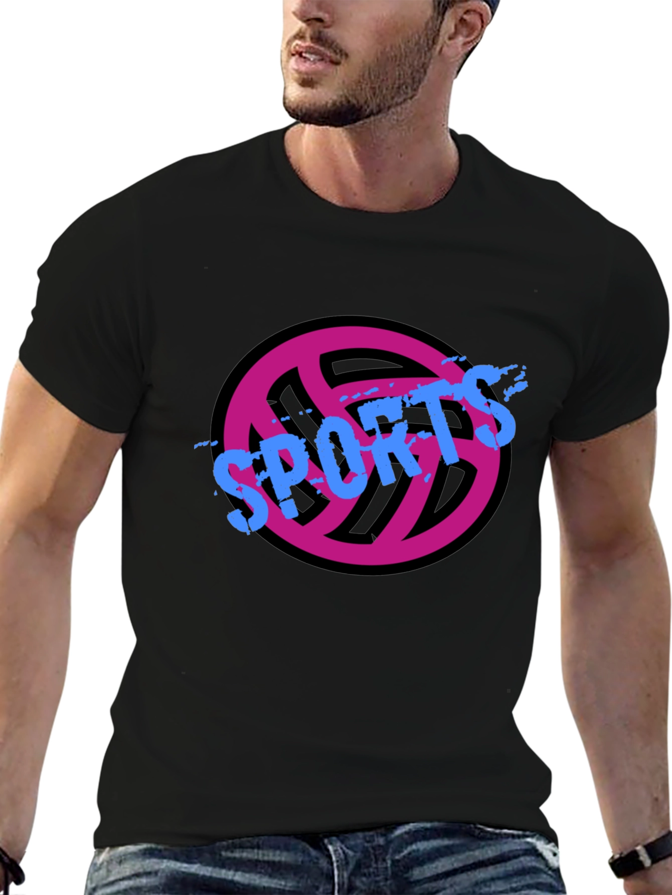 Sports Graphic Tee - Black Casual T-Shirt