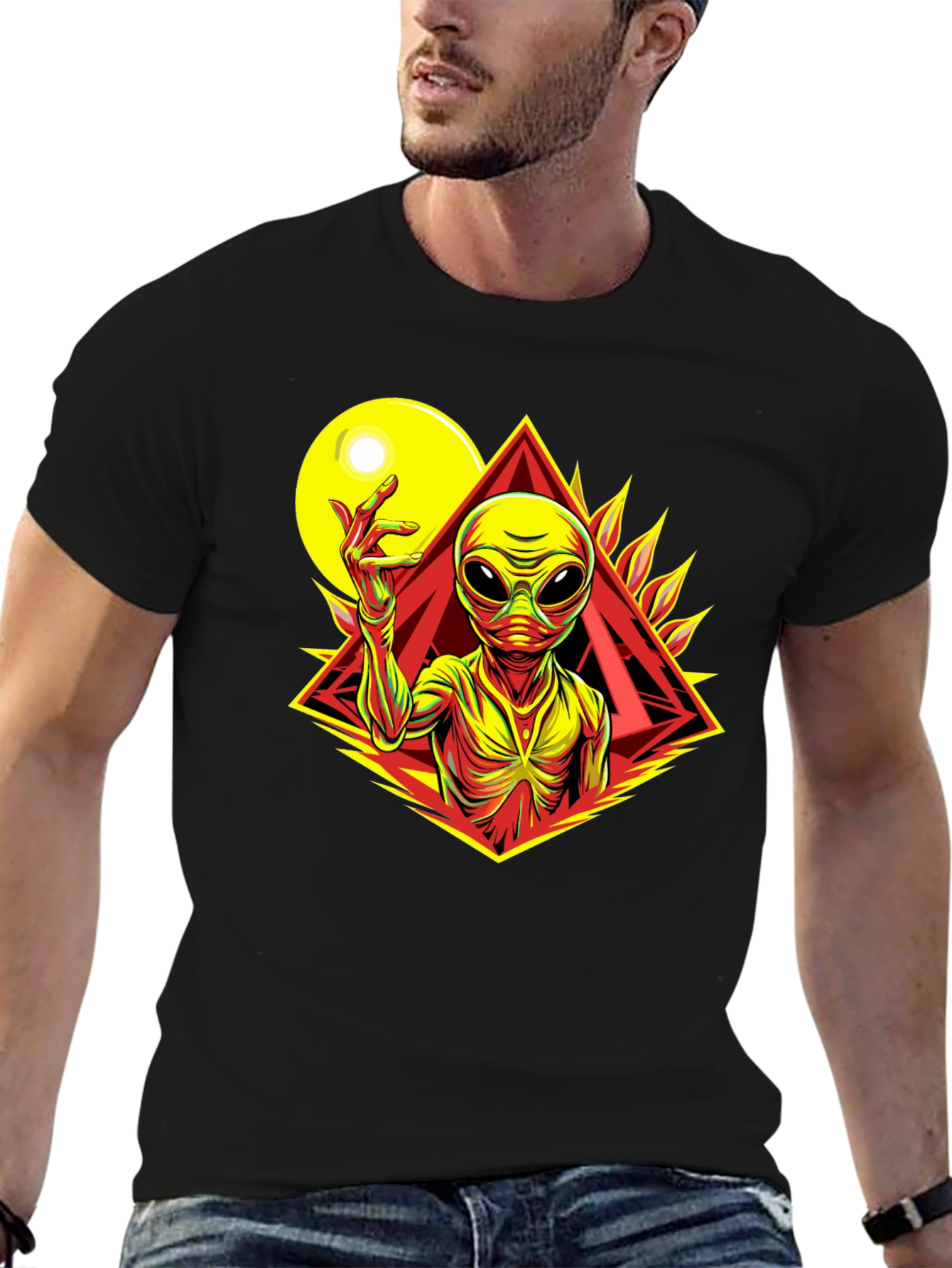 Alien Graphic Tee - Black Cotton T-Shirt