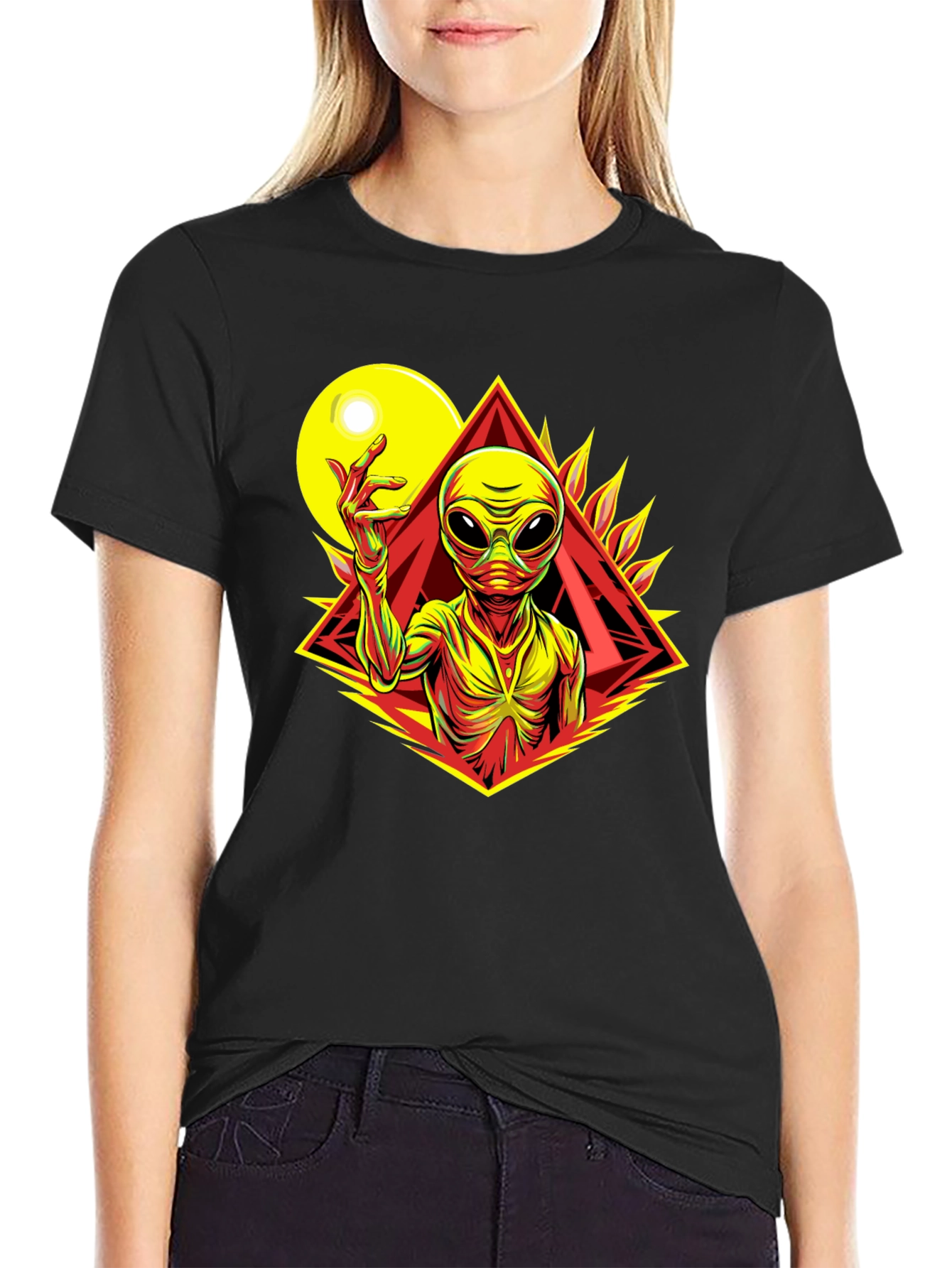 Alien Graphic Tee - Black Cotton T-Shirt