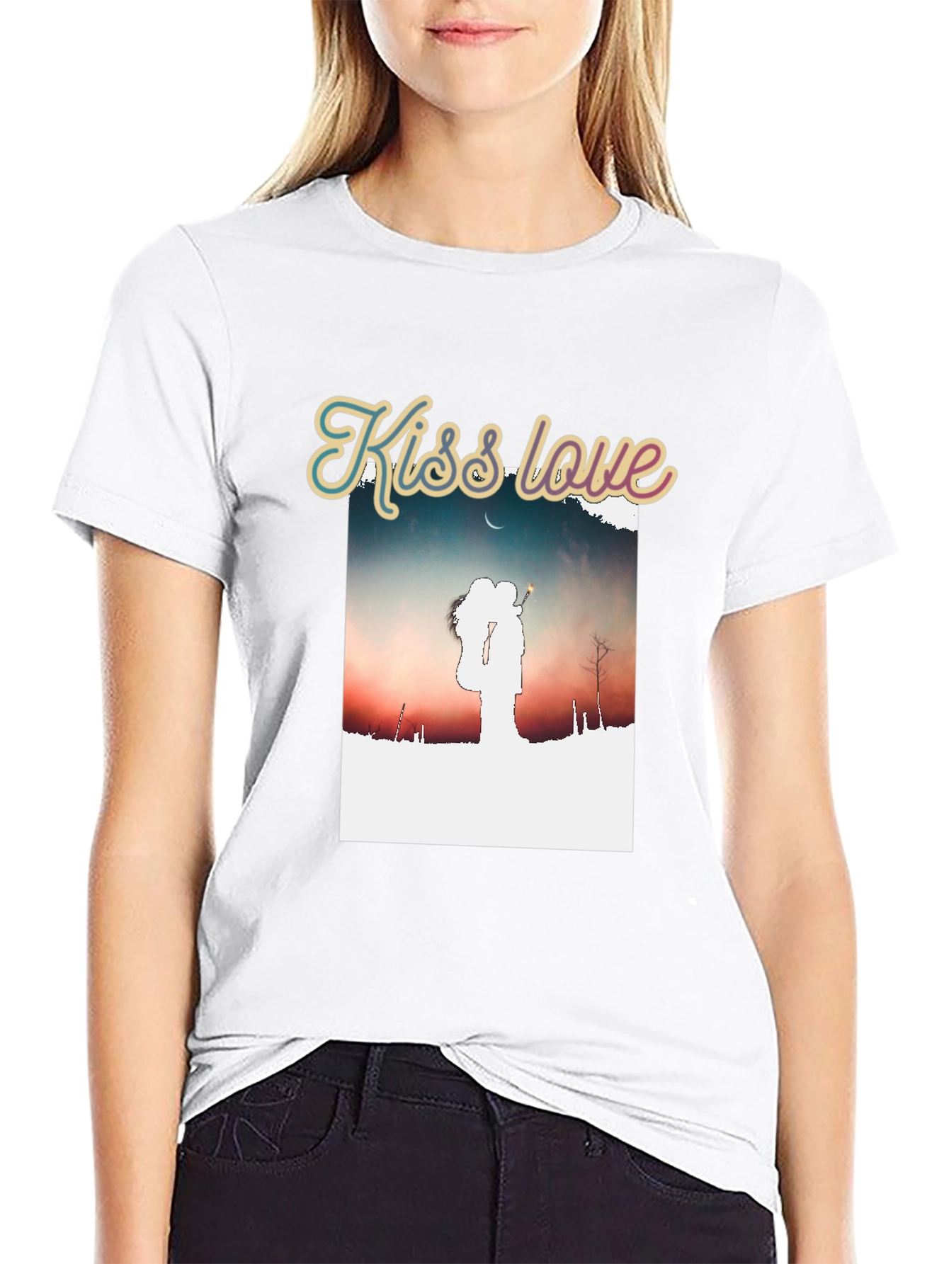 Kiss Love Graphic Black T-Shirt