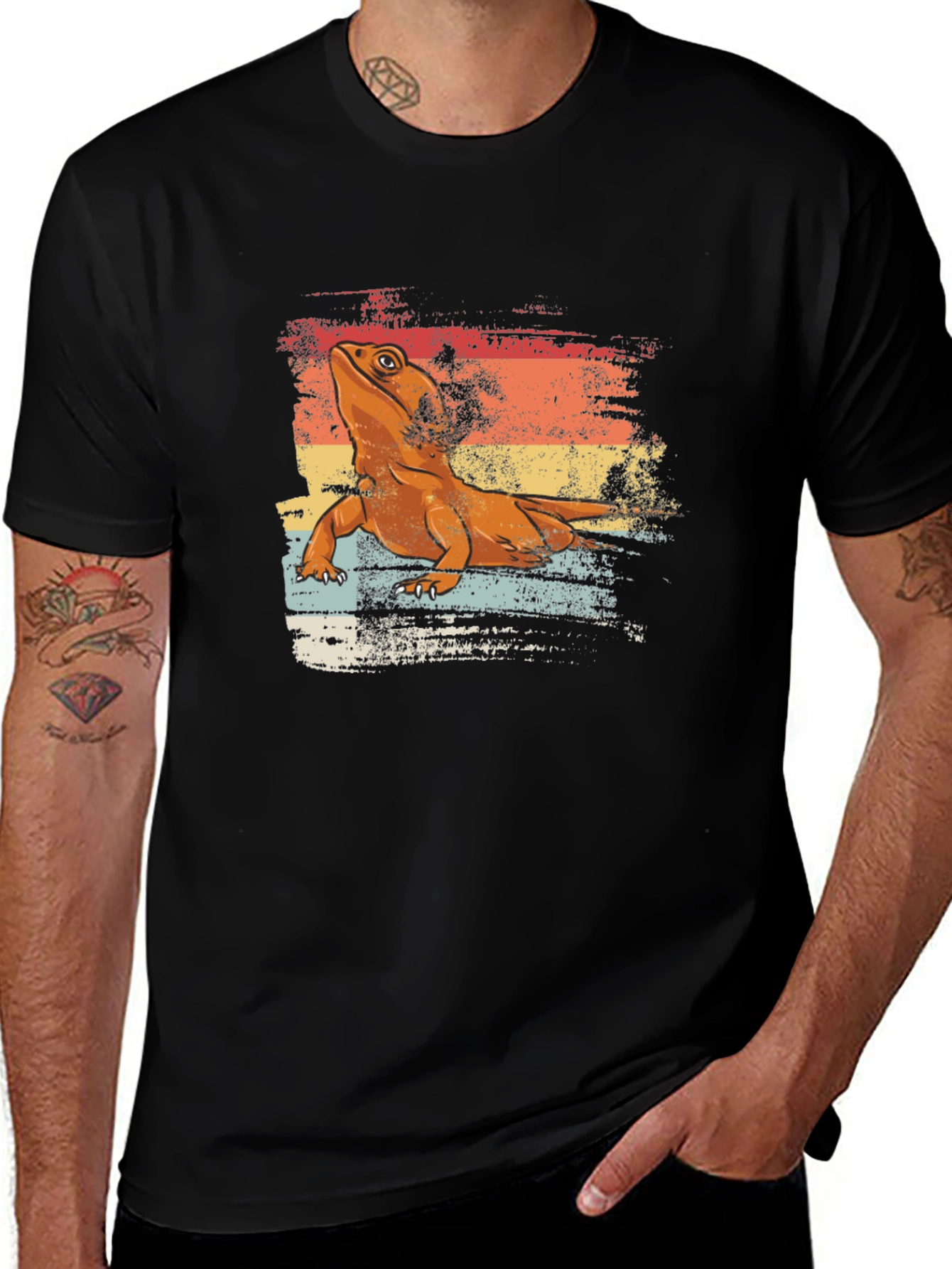 Bearded Dragon Retro Sunset T-Shirt - Black