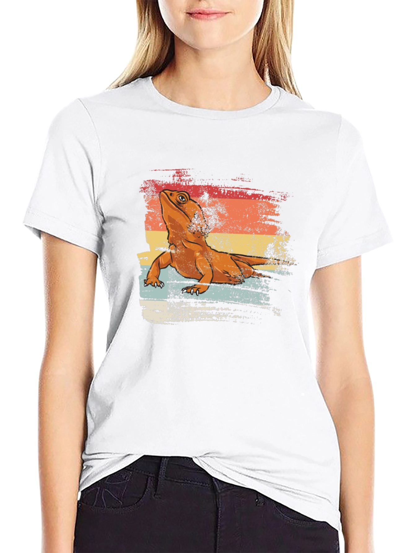 Bearded Dragon Retro Sunset T-Shirt - Black