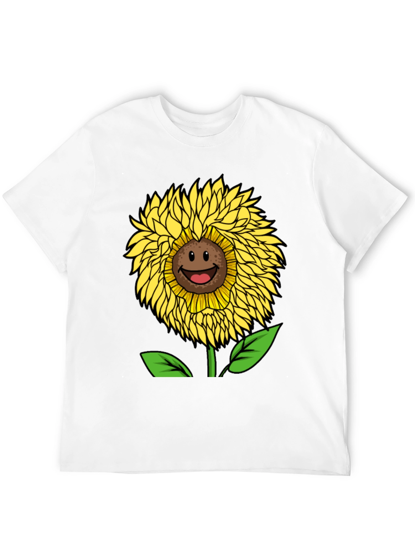 Smiling Sunflower Graphic Tee - Black Cotton Blend