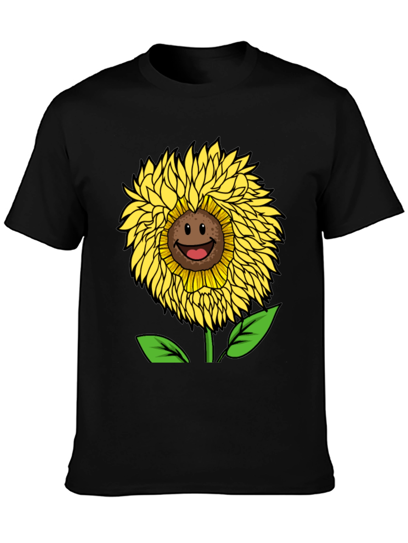 Smiling Sunflower Graphic Tee - Black Cotton Blend