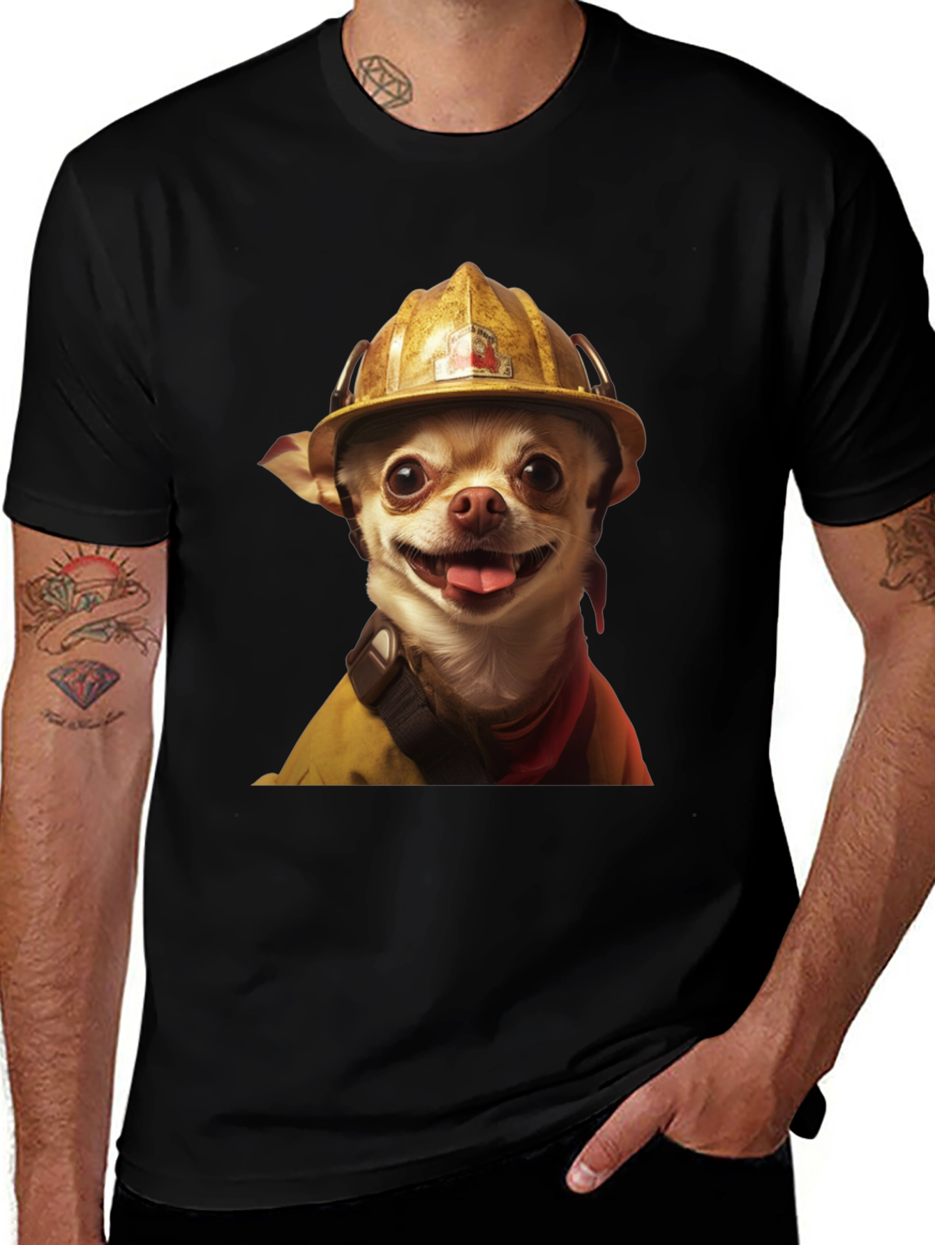 Dog Firefighter T-Shirt - Novelty Pet Lover Tee