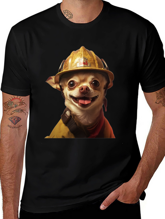 Dog Firefighter T-Shirt - Novelty Pet Lover Tee