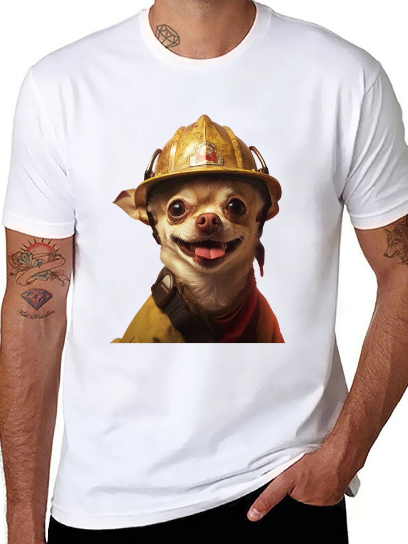 Dog Firefighter T-Shirt - Novelty Pet Lover Tee