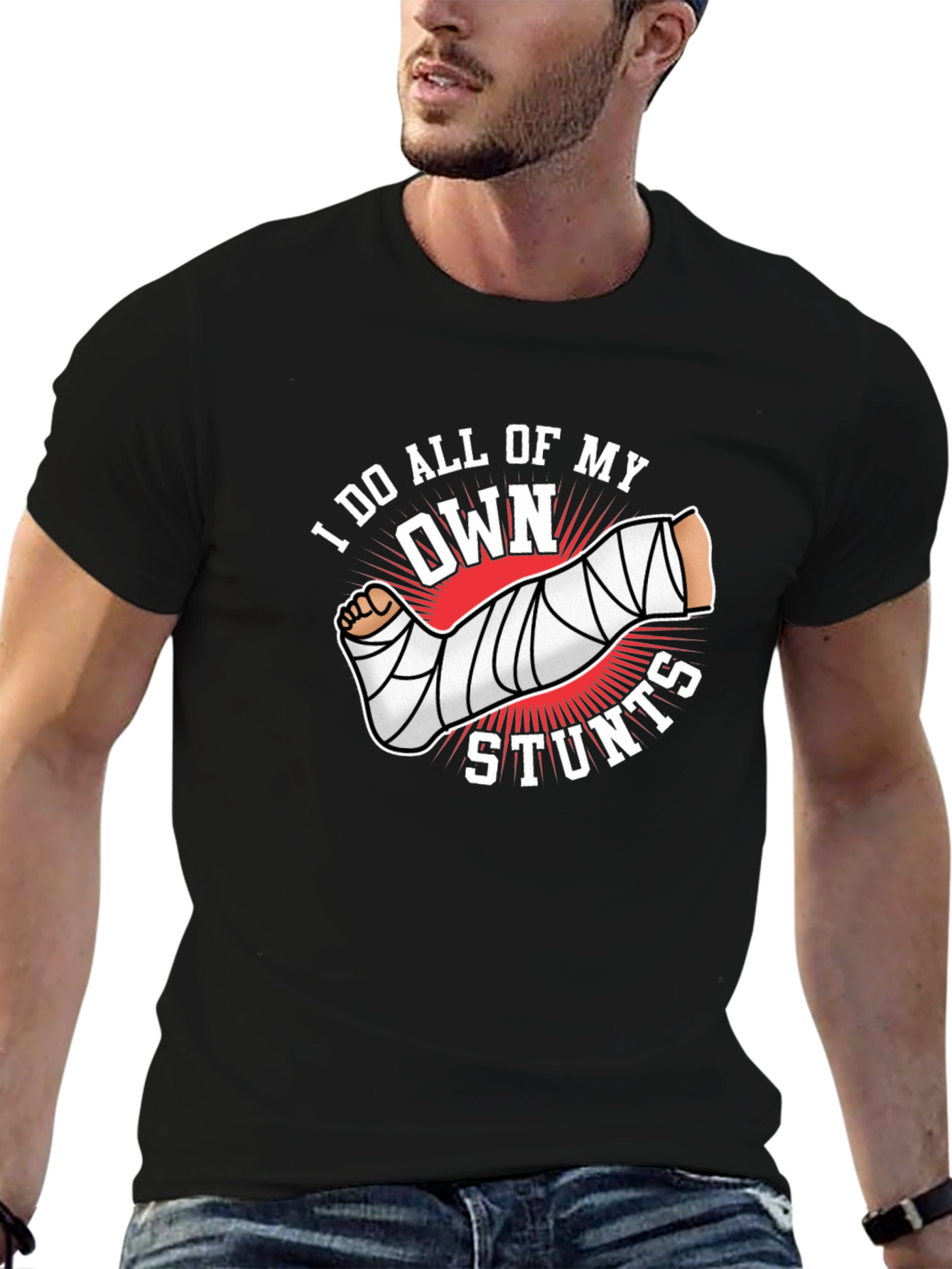 I Do All My Own Stunts Black Graphic Tee