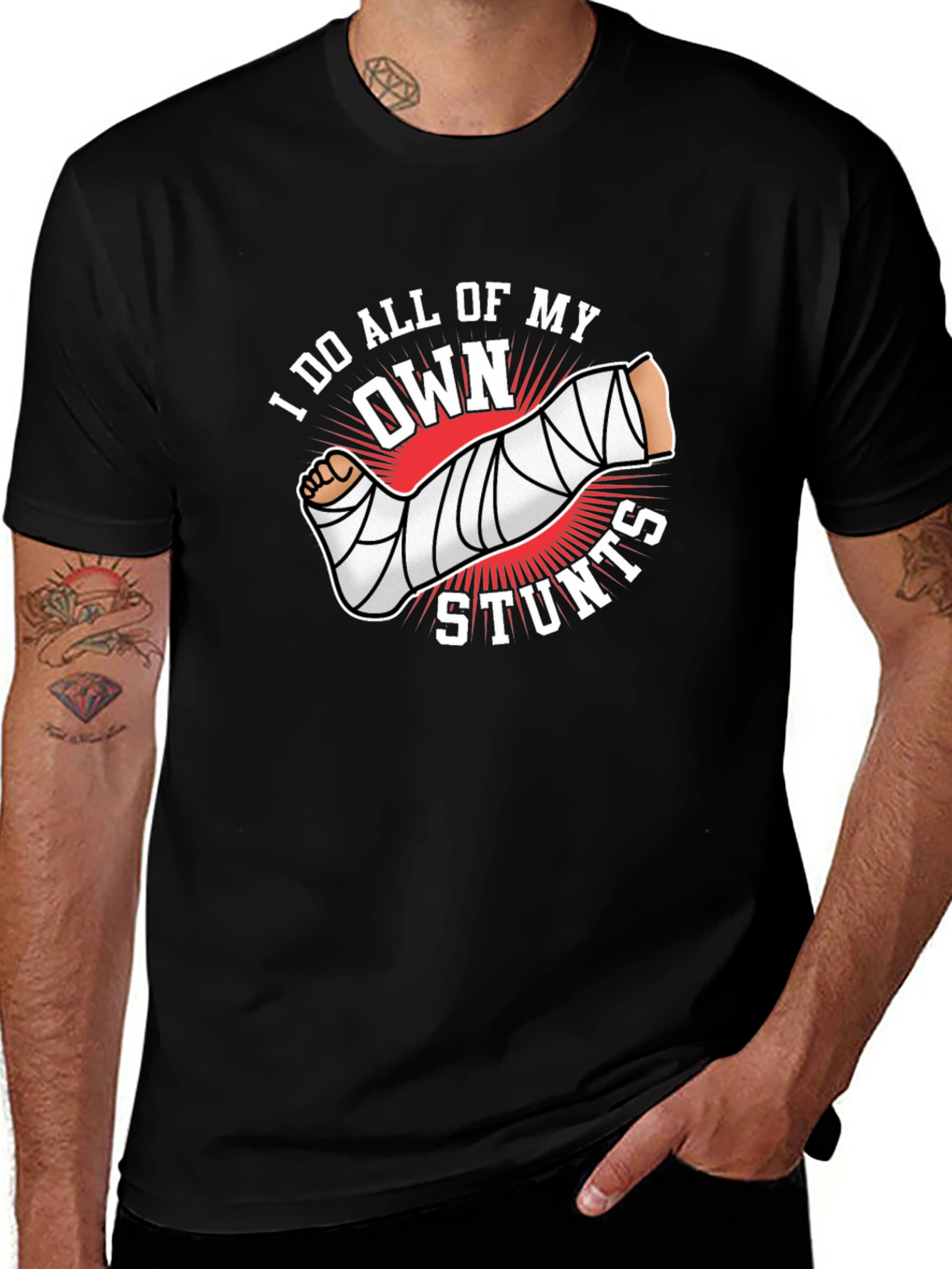 I Do All My Own Stunts Black Graphic Tee