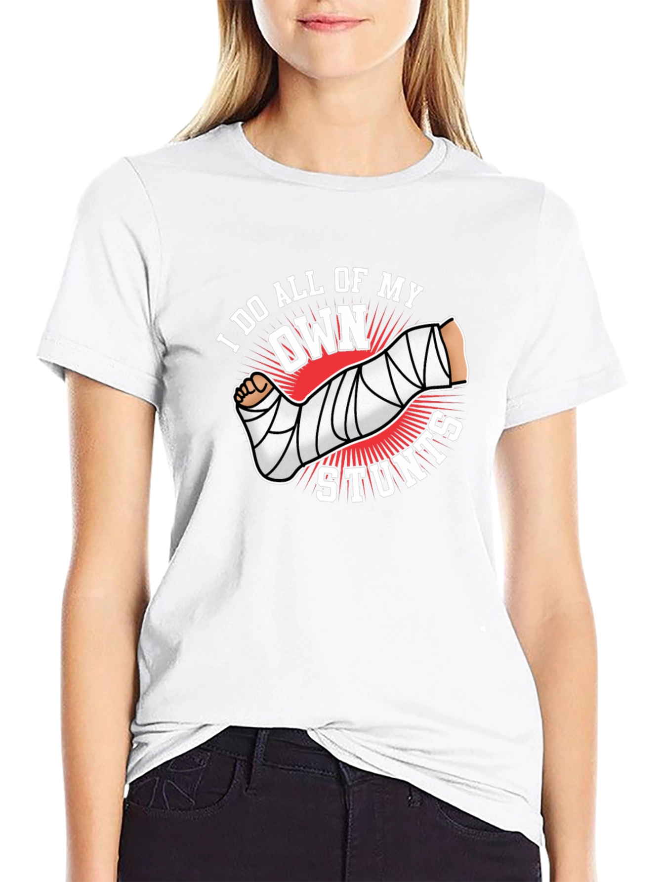 I Do All My Own Stunts Black Graphic Tee