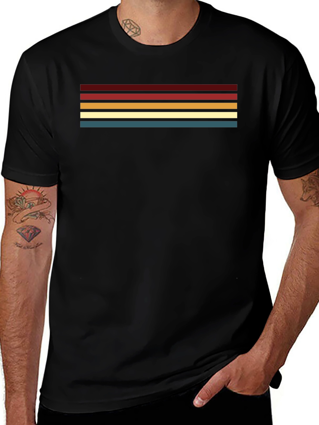 Retro Stripe Graphic Black T-Shirt