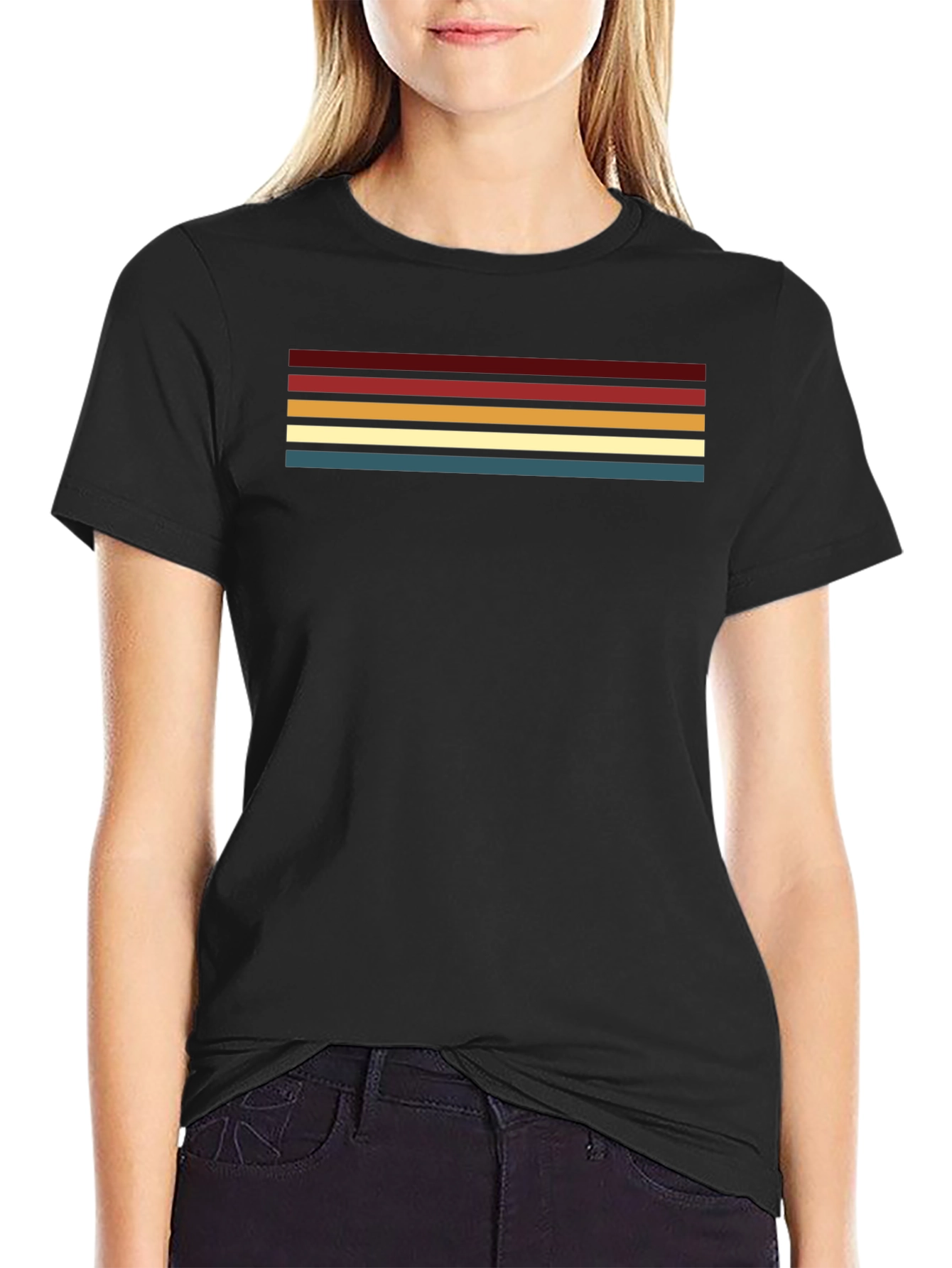 Retro Stripe Graphic Black T-Shirt