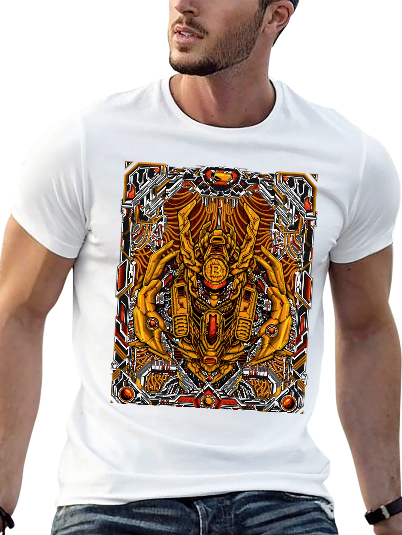 Bitcoin Robot Graphic Tee - Sci-Fi Crypto T-Shirt