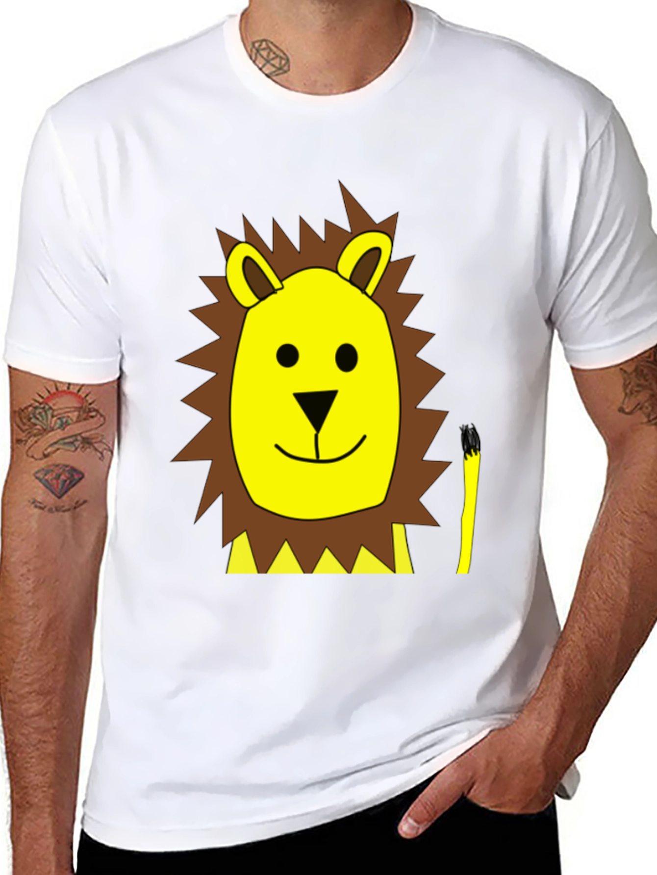 Cartoon Lion Graphic Tee - Black Cotton T-Shirt
